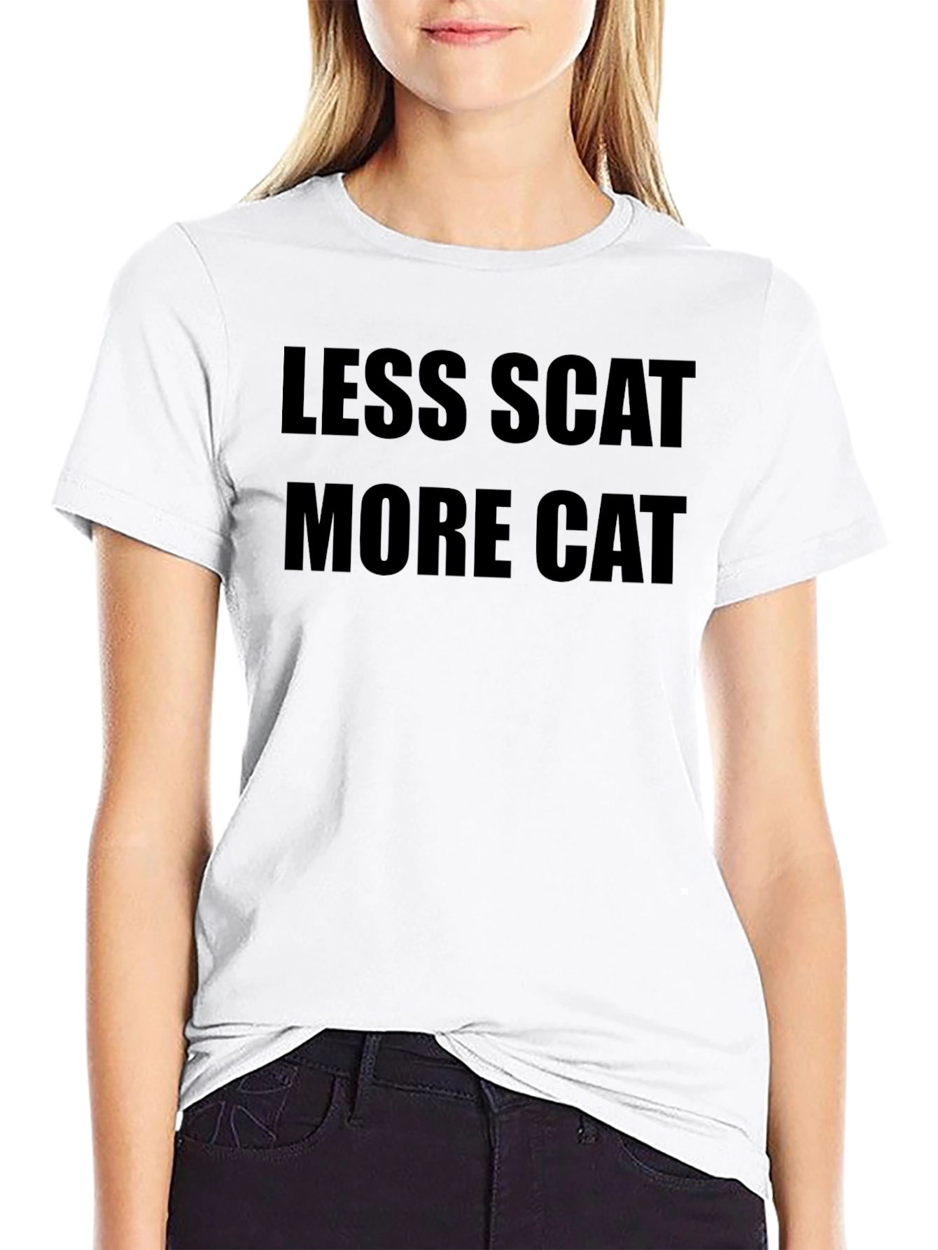 Black Less Scat More Cat Funny Graphic Tee view 9