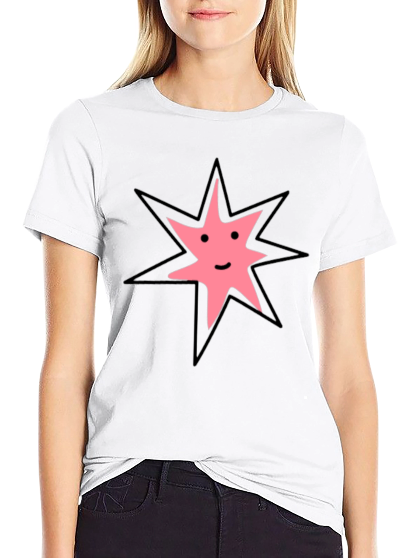 Black Black T-Shirt with Smiling Star Graphic view 9