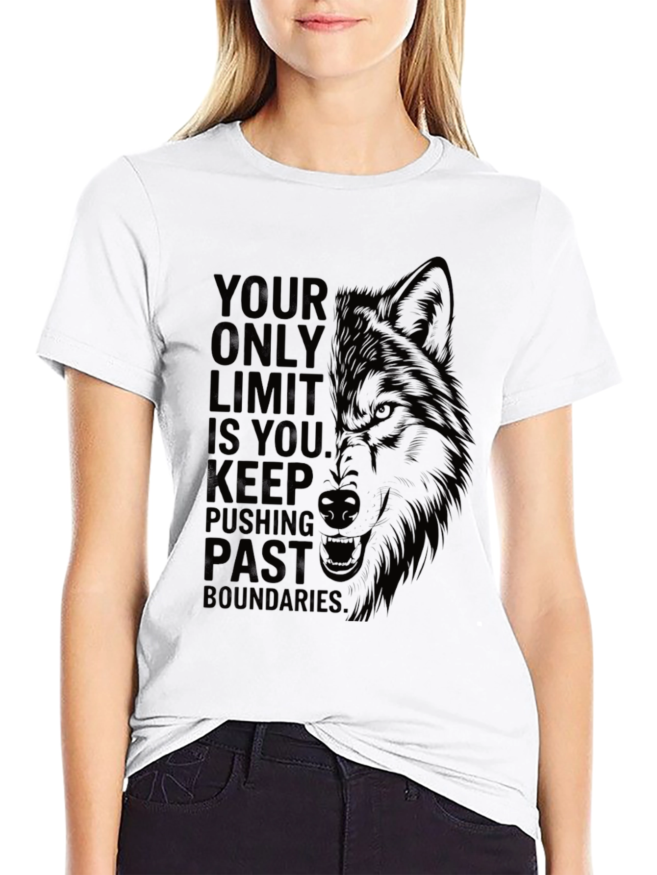 Black Motivational Wolf Graphic T-Shirt view 9