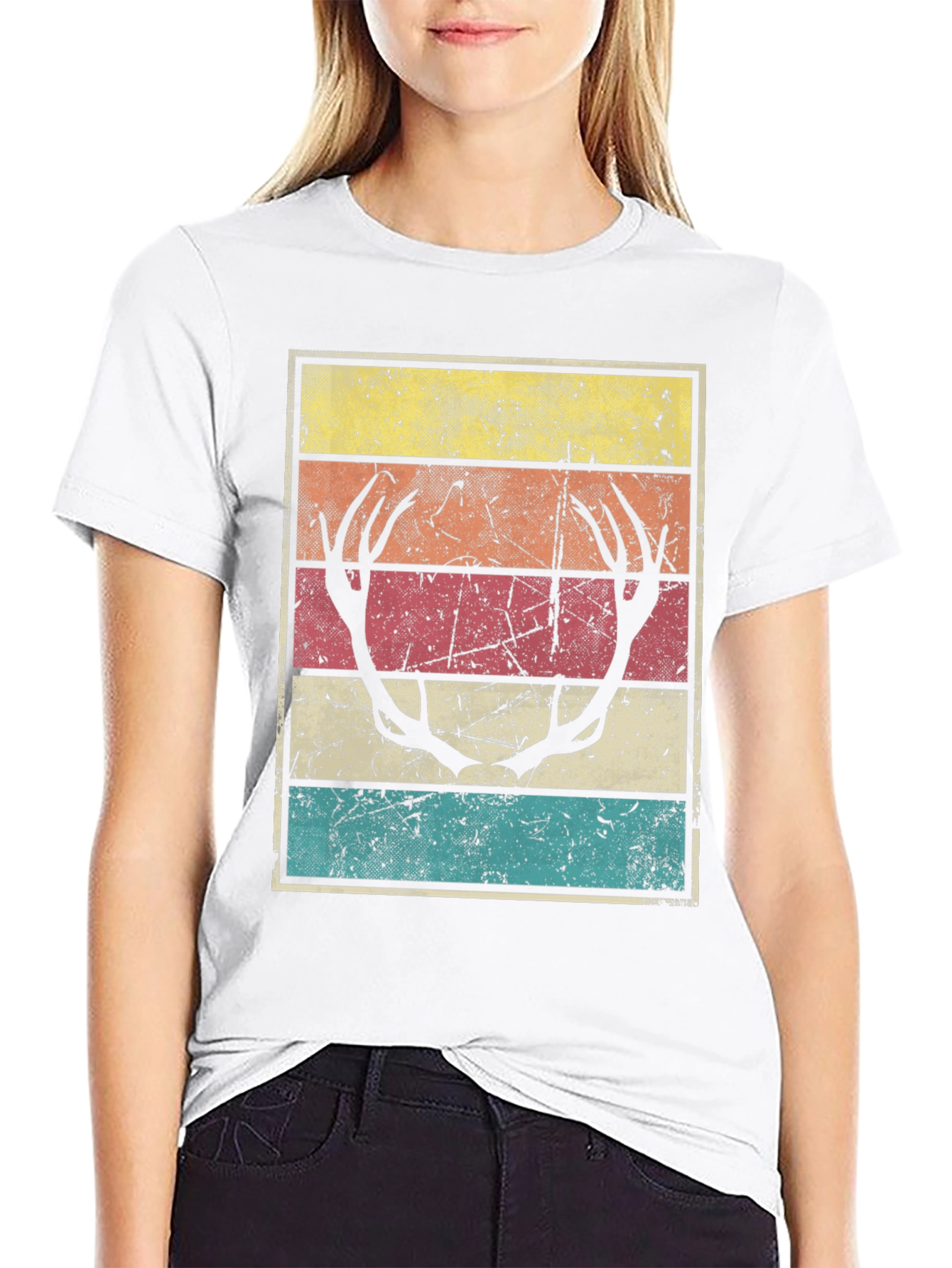 Black Retro Deer Antler Graphic Tee - Vintage Style view 9