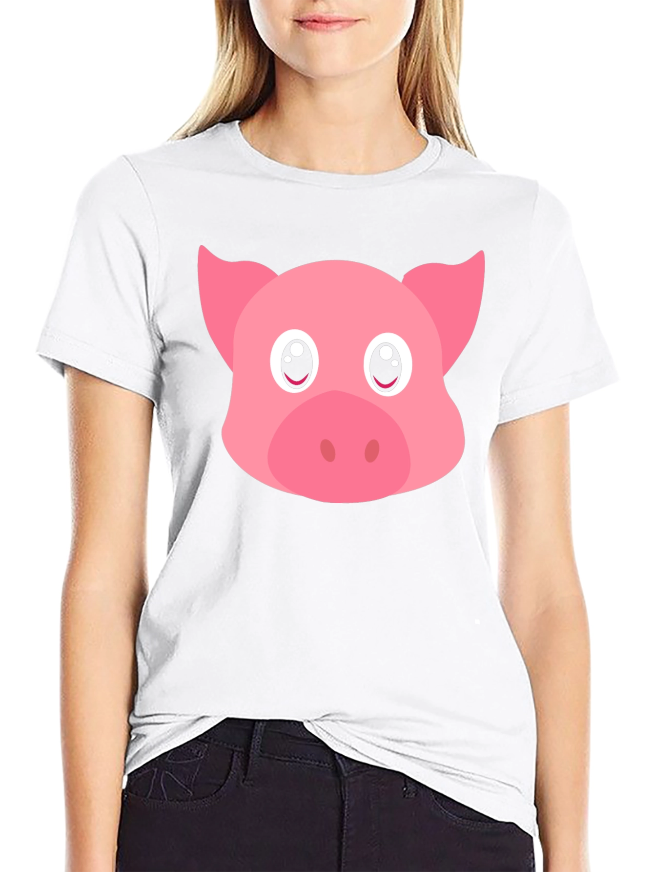 Black Cute Pig Face Graphic Black T-Shirt view 9