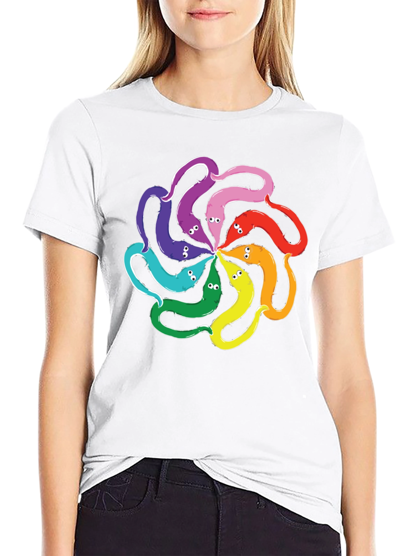Black Colorful Worms On A String T-Shirt view 9