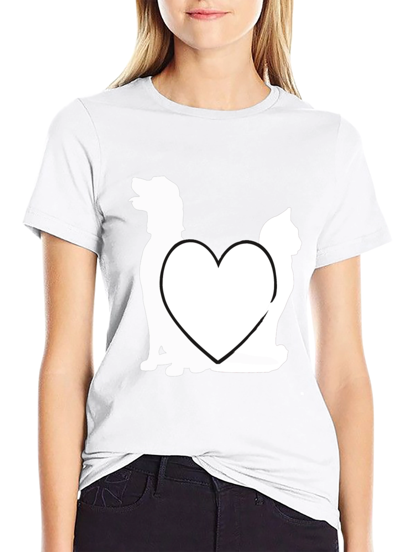 Black Dog and Cat Heart Graphic T-Shirt view 9