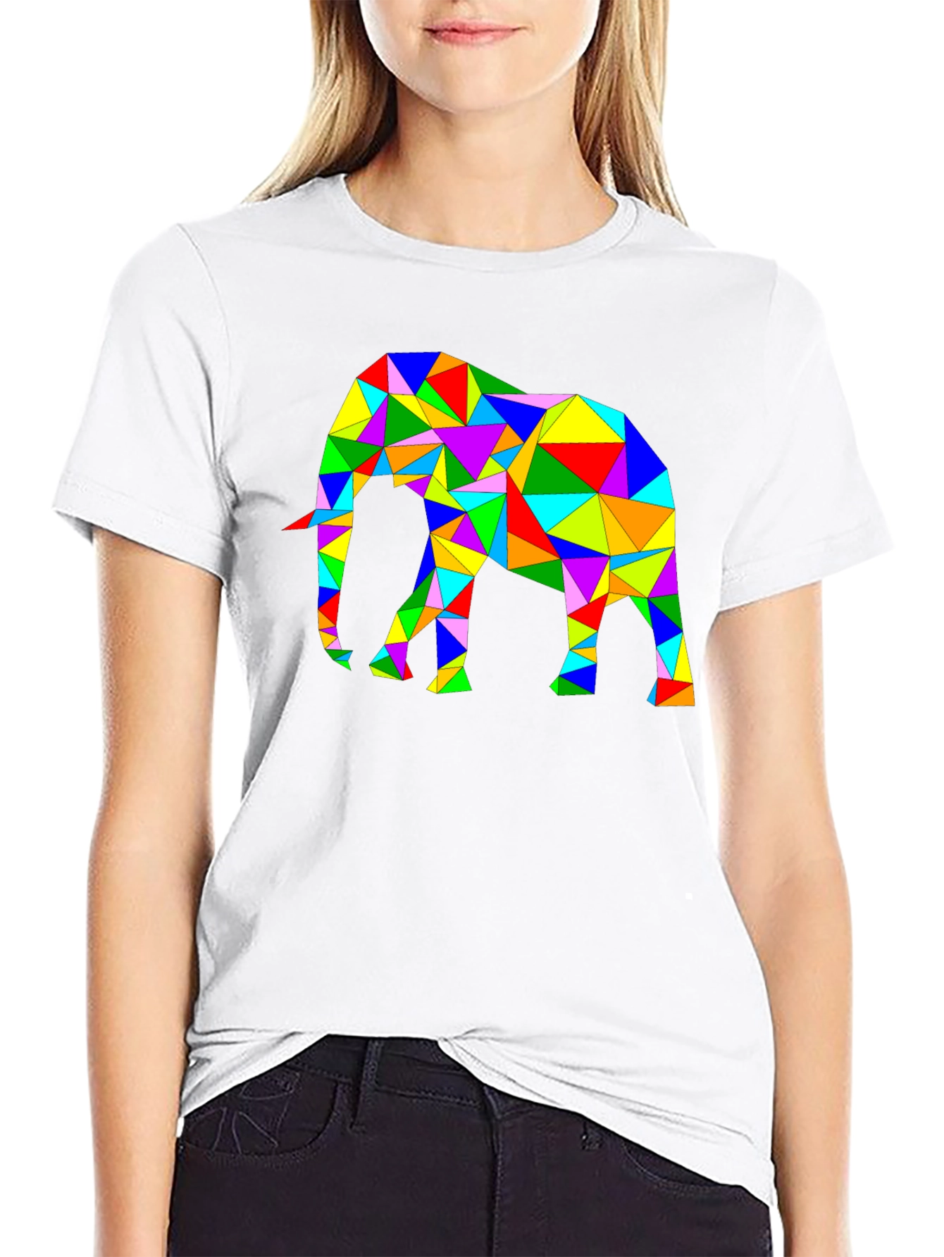 Black Geometric Elephant Tee - Colorful Animal Art Shirt view 9