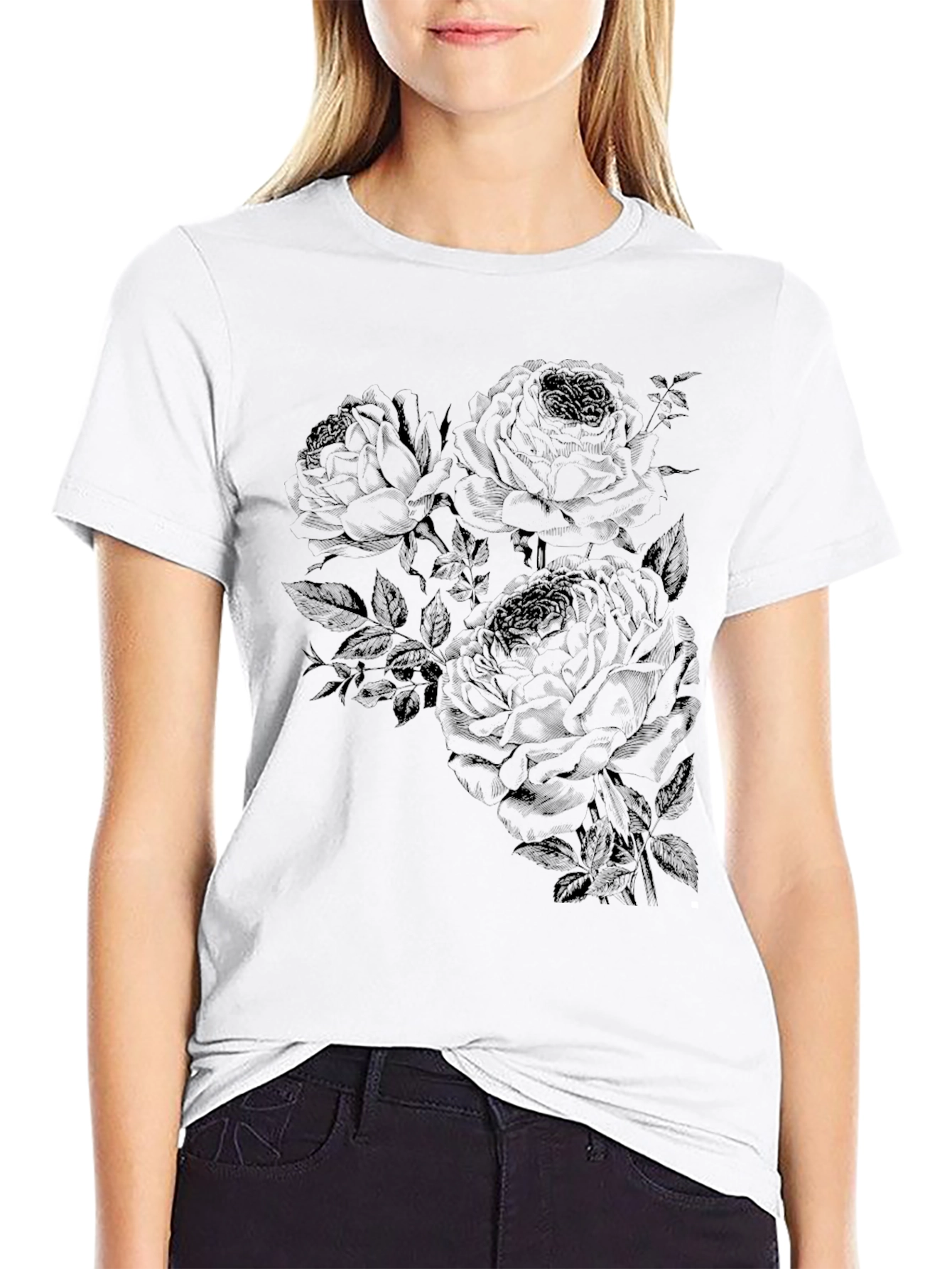 Black Black Rose Graphic T-Shirt - Casual Style view 9