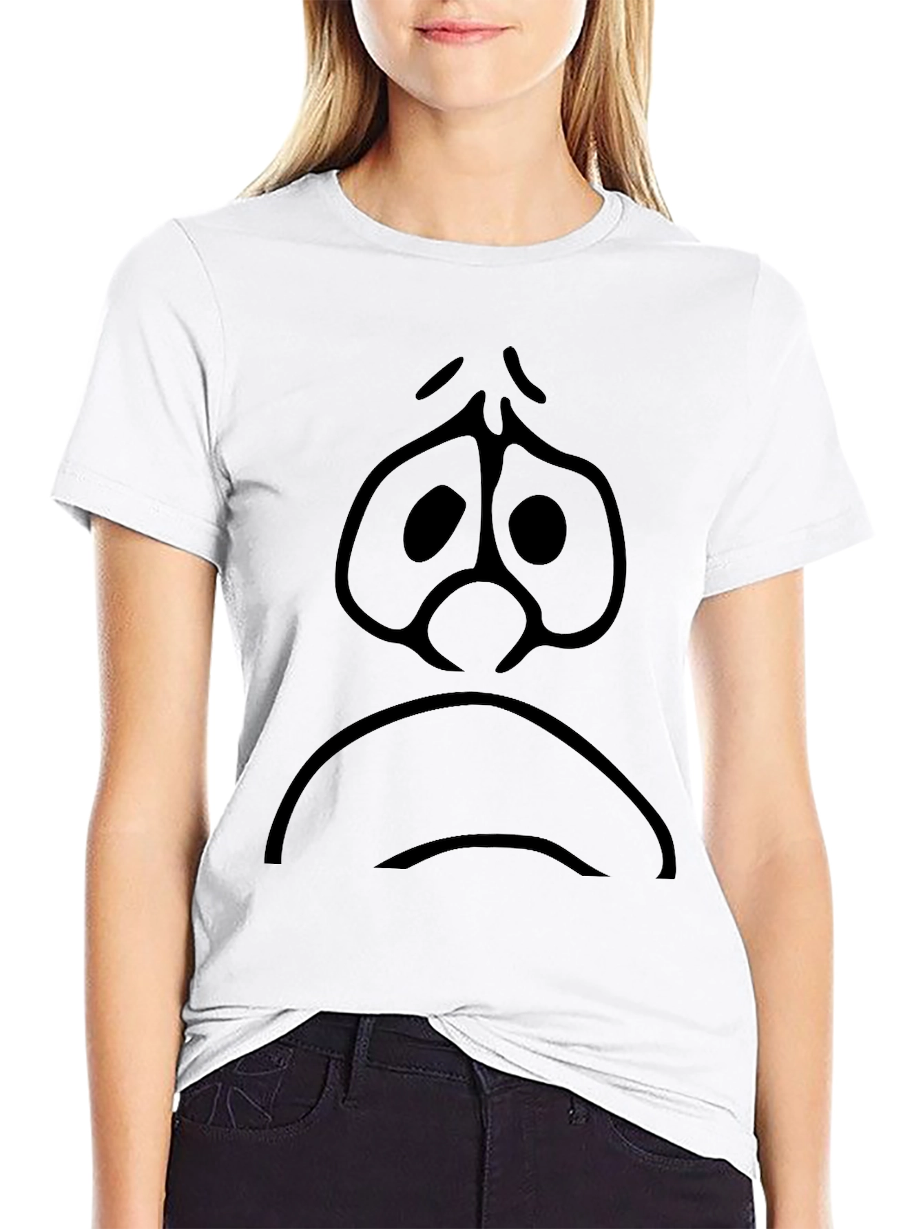 Black Sad Face Graphic Tee - Black Cotton Comfort view 9