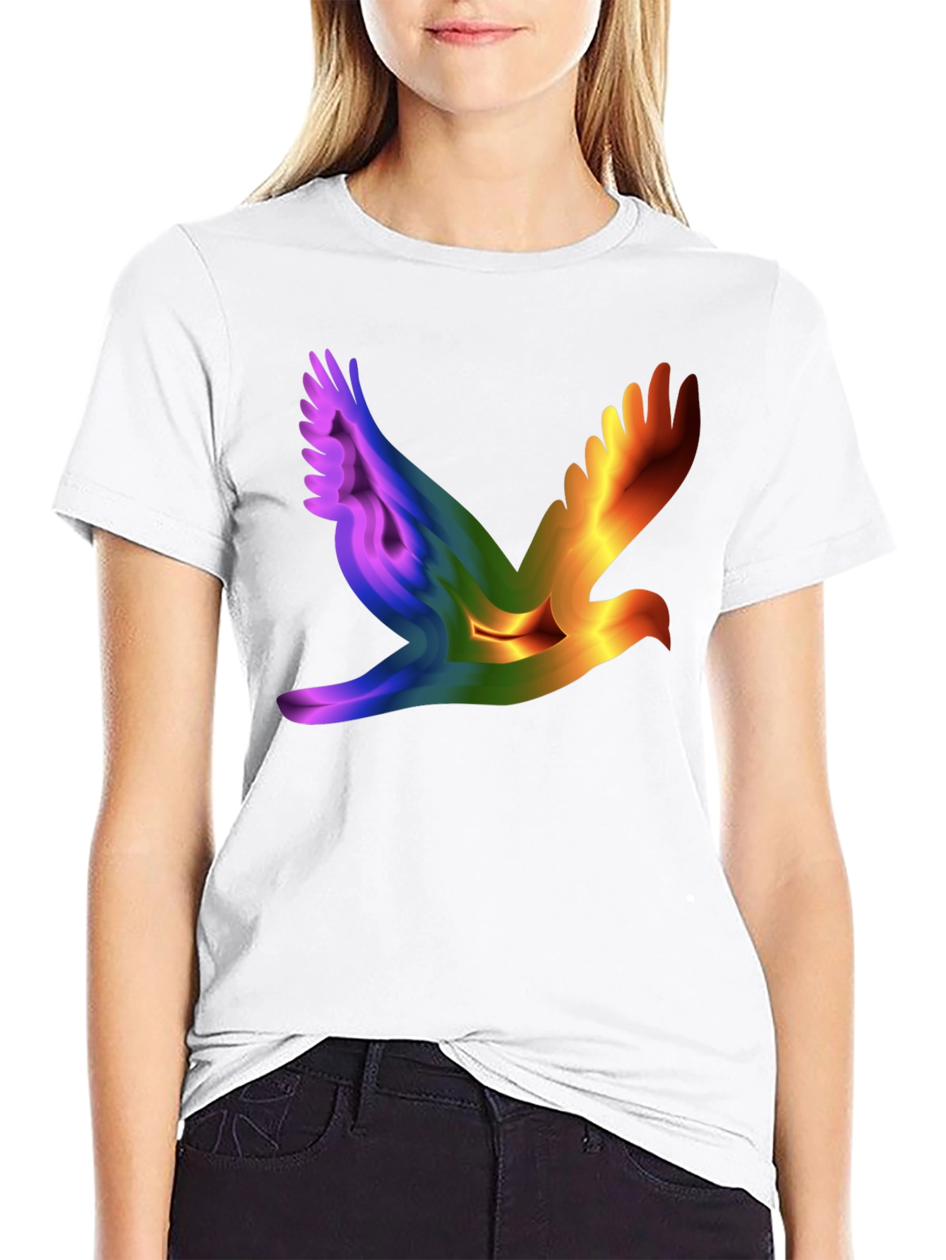 Black Rainbow Dove Graphic Black T-Shirt view 9