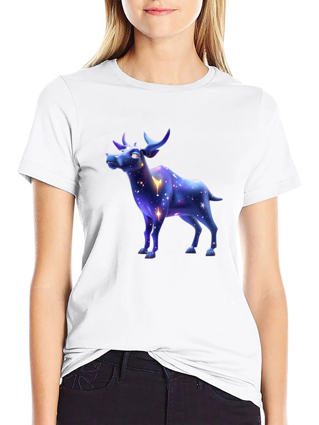 Black Galaxy Deer Graphic Tee - Stylish Men's Black T-Shirt view 9