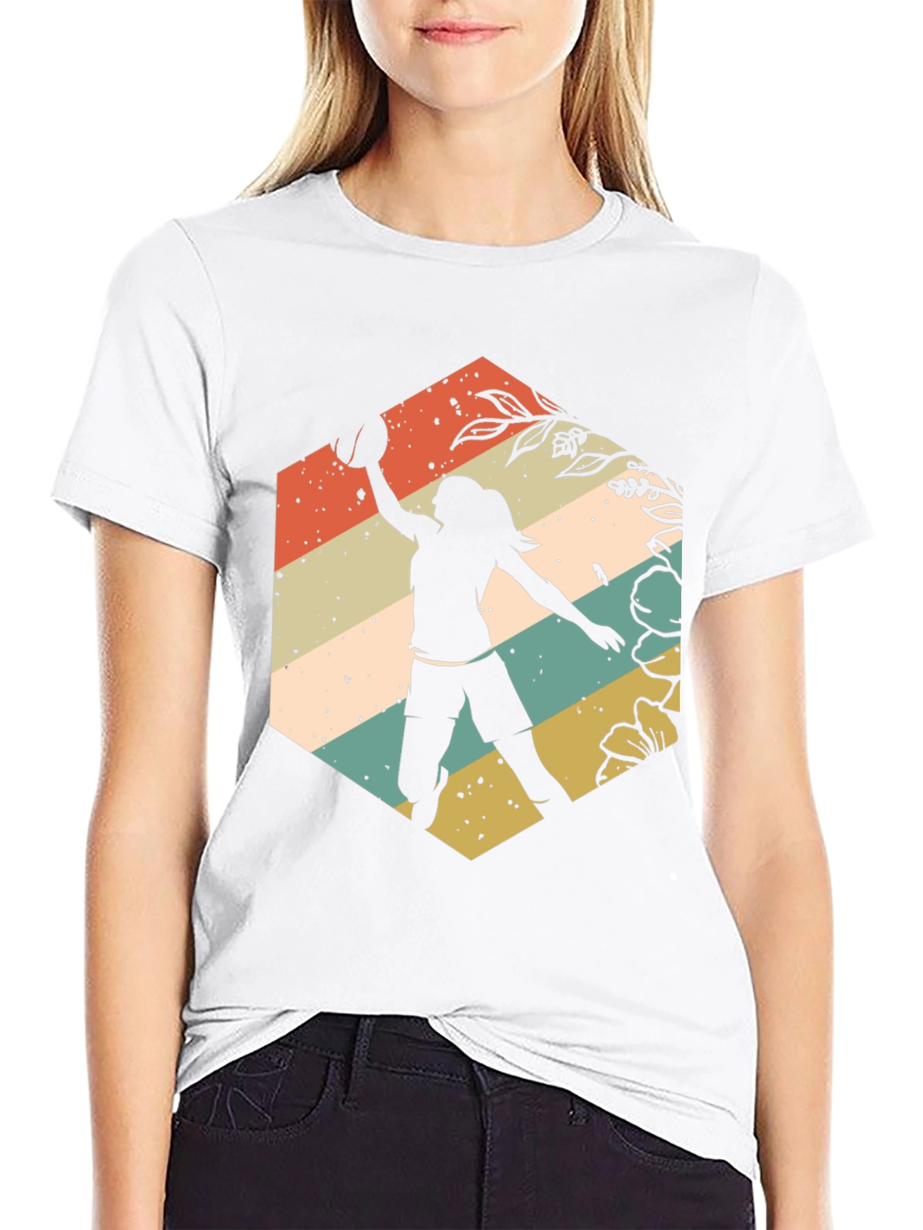 Black Retro Volleyball Player Graphic T-Shirt view 9