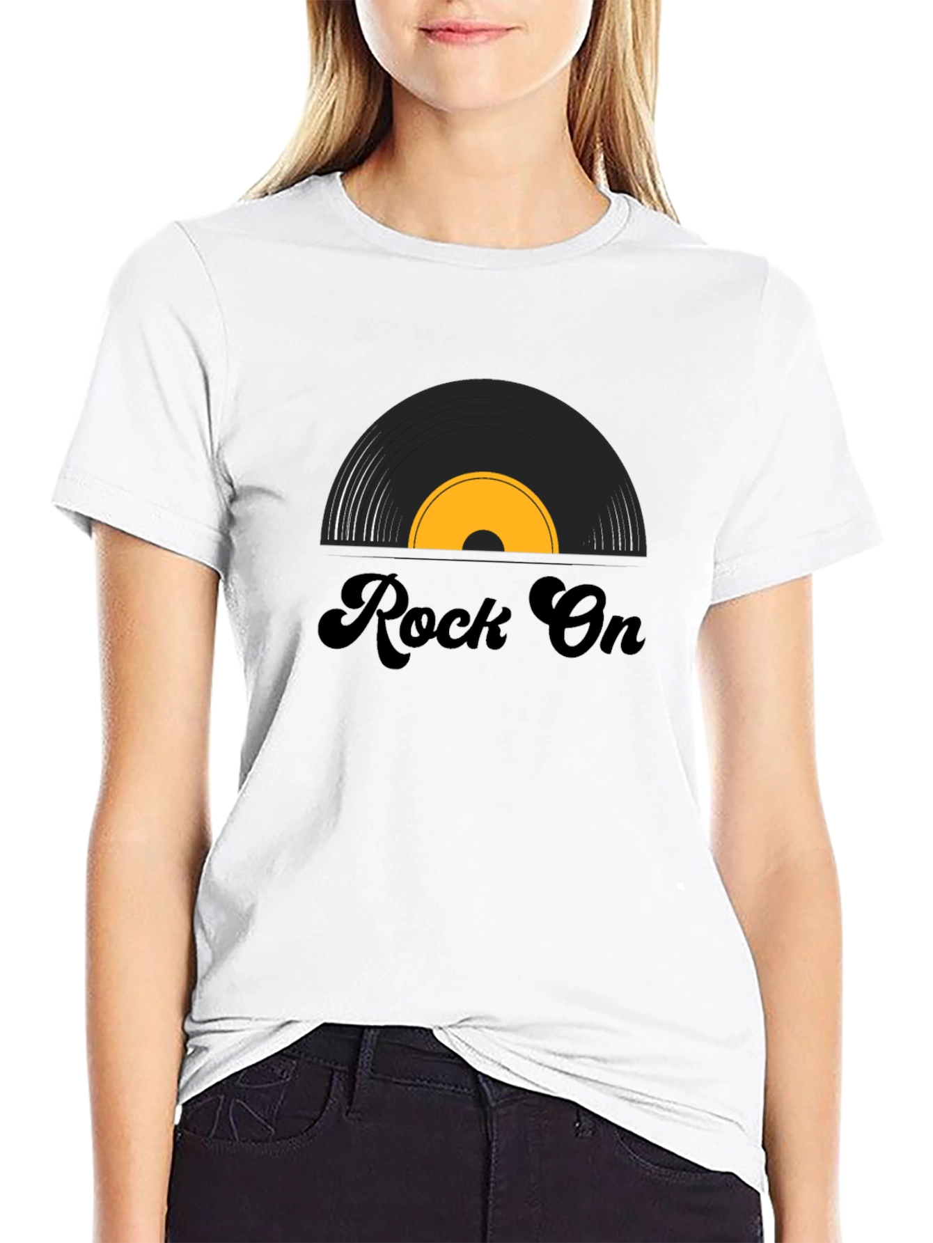 Black Rock On Vinyl Record Graphic Tee - Black view 9