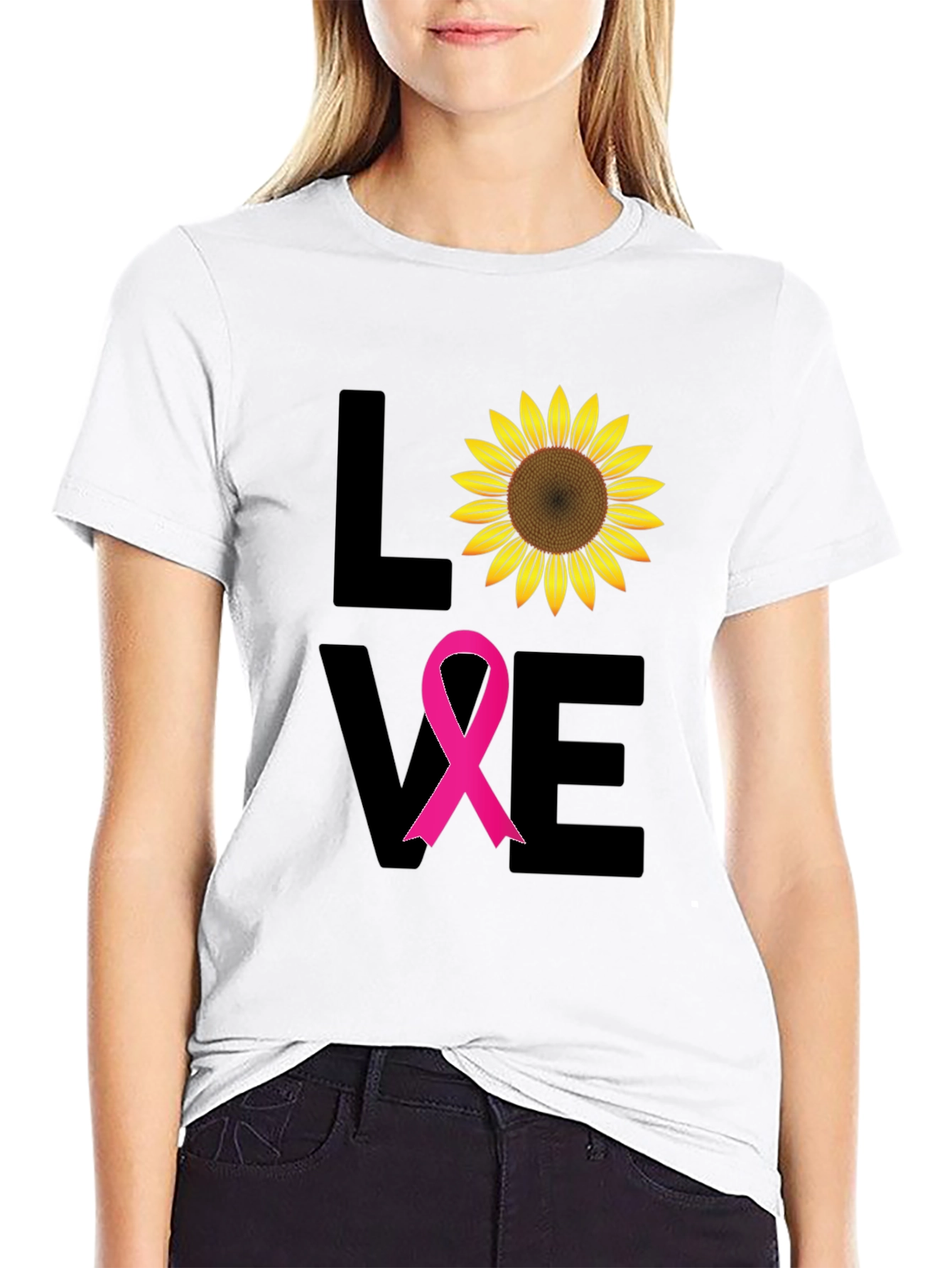 Black Love Sunflower Breast Cancer Awareness T-Shirt view 9