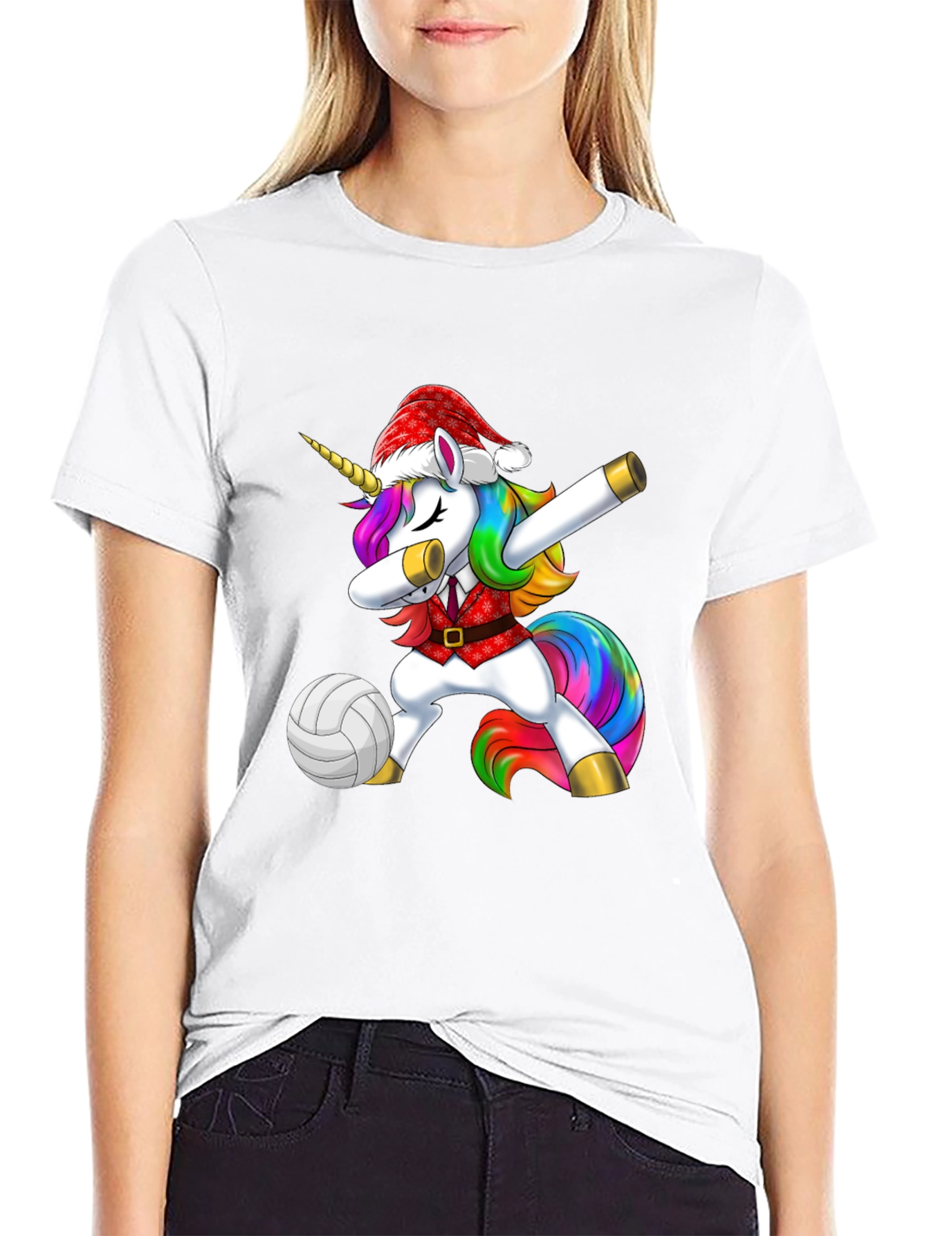 Black Unicorn Dabbing Volleyball Christmas Tee view 9
