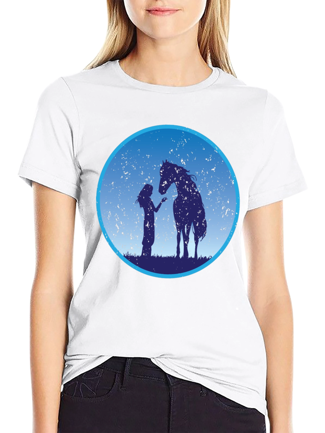 Black Horse & Girl Graphic Tee - Silhouette Design view 9