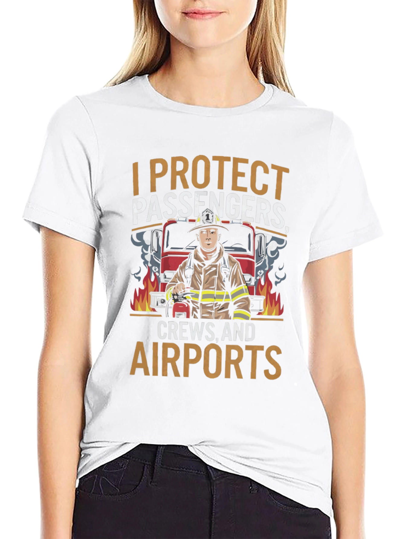 Black Firefighter Airport Crew Protection Graphic T-Shirt view 9