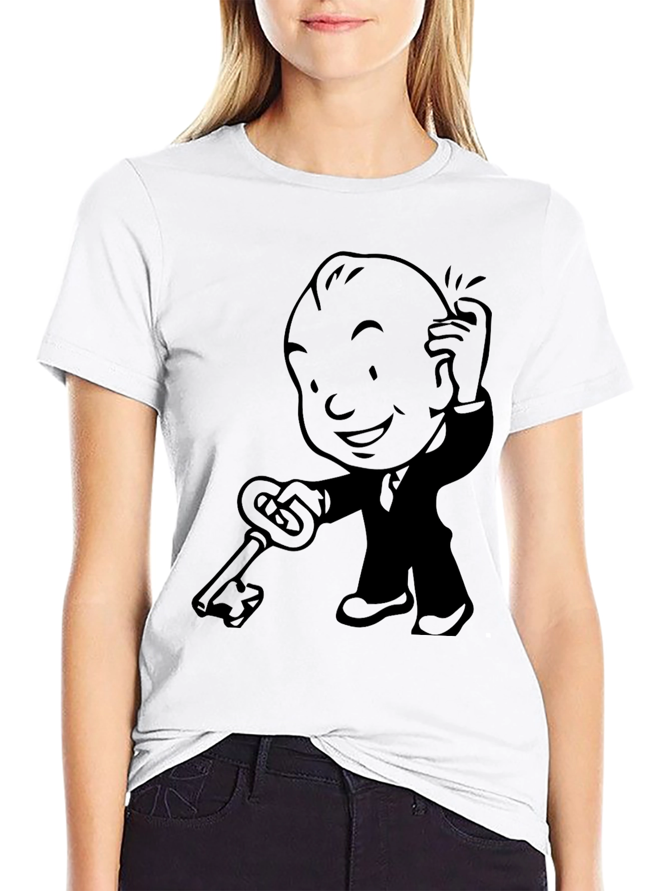 Black Retro Cartoon Key Black T-Shirt view 9