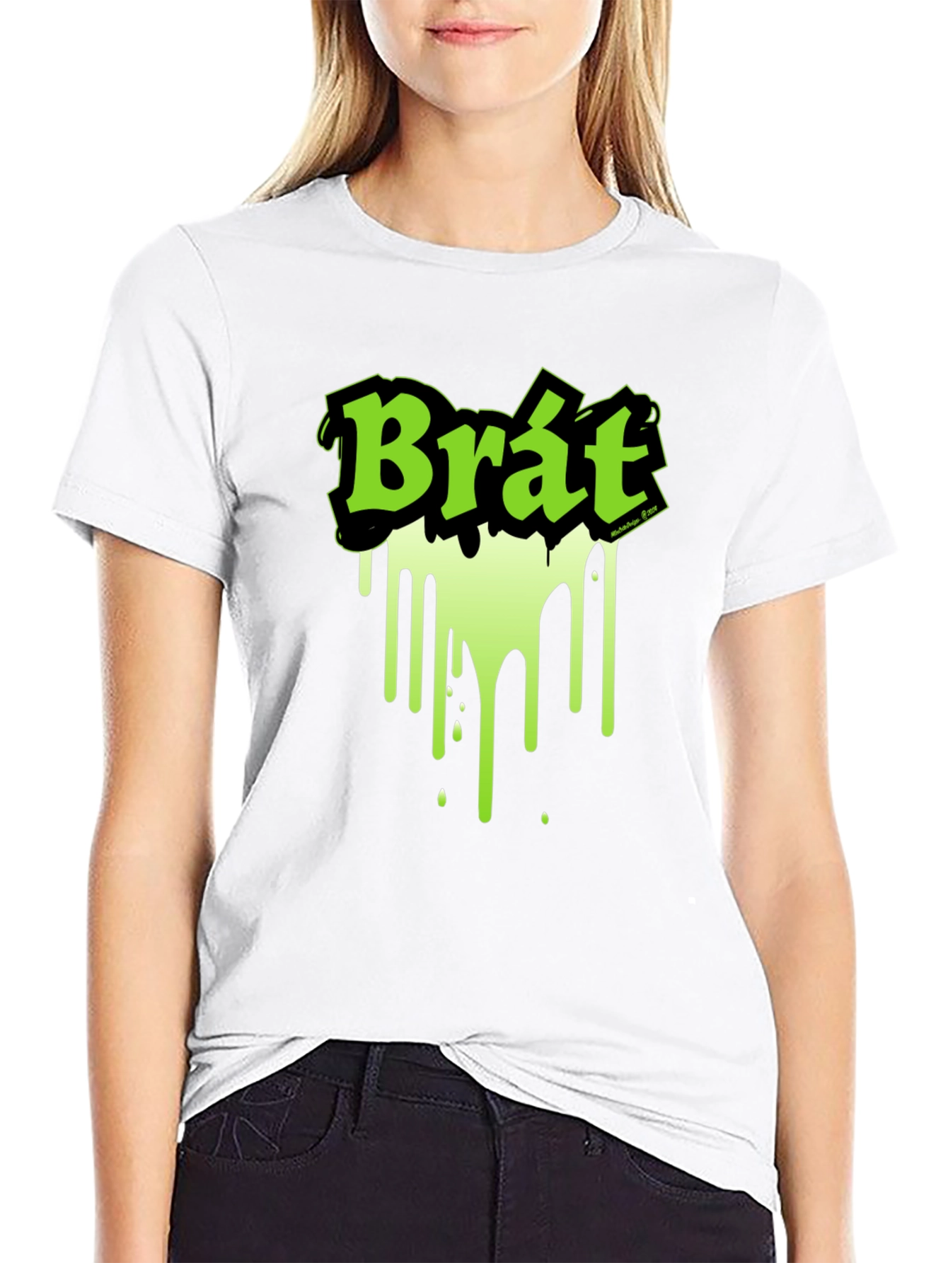 Black Brat Graphic Tee - Black T-Shirt with Neon Green Design view 9