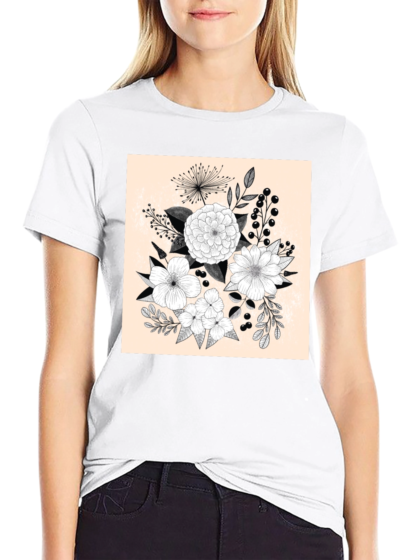 Black Floral Graphic Print Black T-Shirt view 9