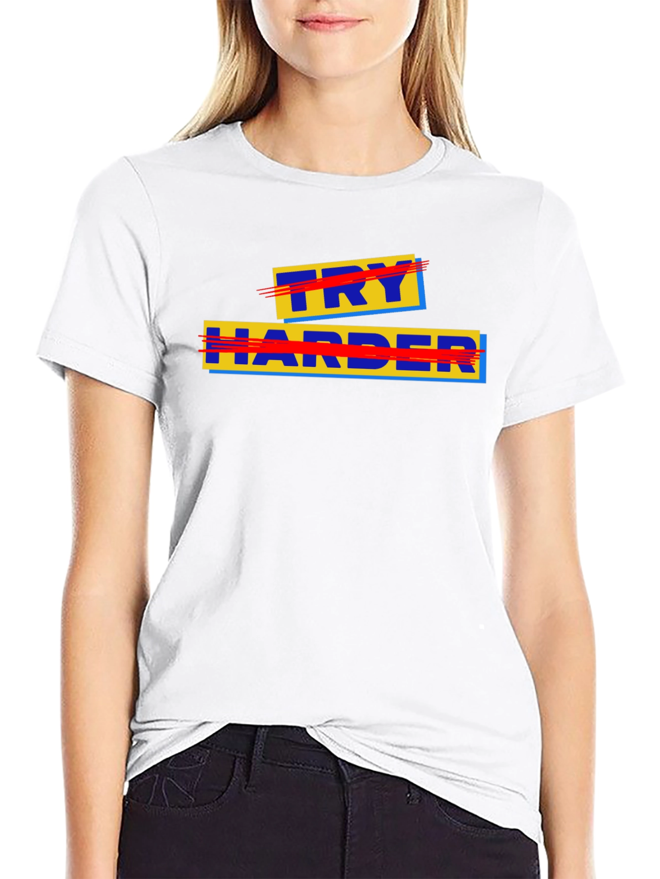 Black Try Harder Graphic Tee - Motivational T-Shirt view 9