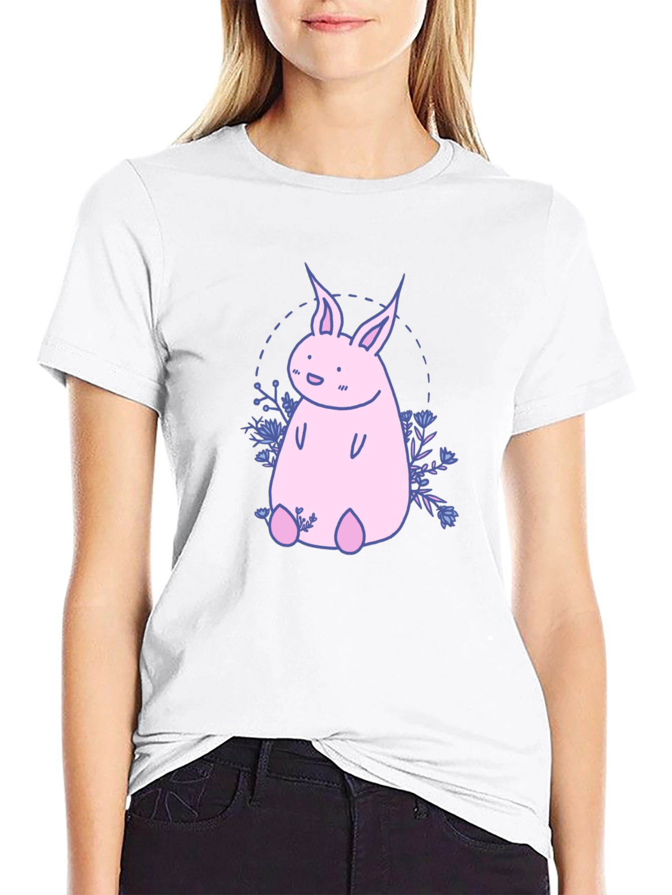 Black Cute Pink Bunny Graphic T-Shirt view 9