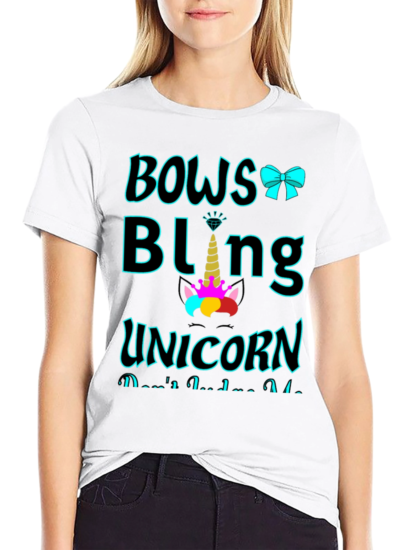 Black Bows Bling Unicorn Graphic Tee view 9