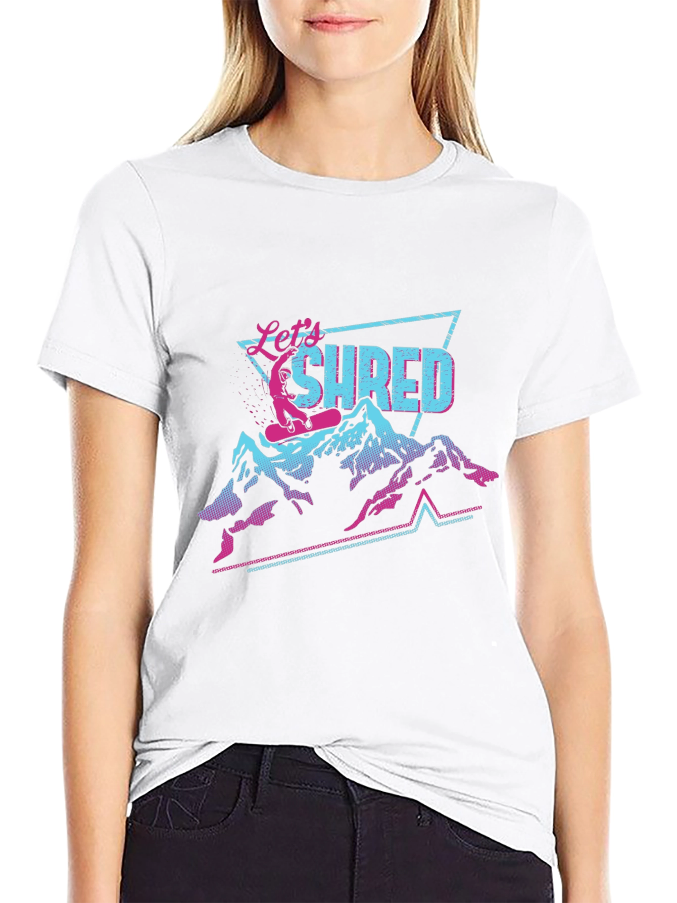 Black Let's Shred T-Shirt Retro Snowboard Design view 9
