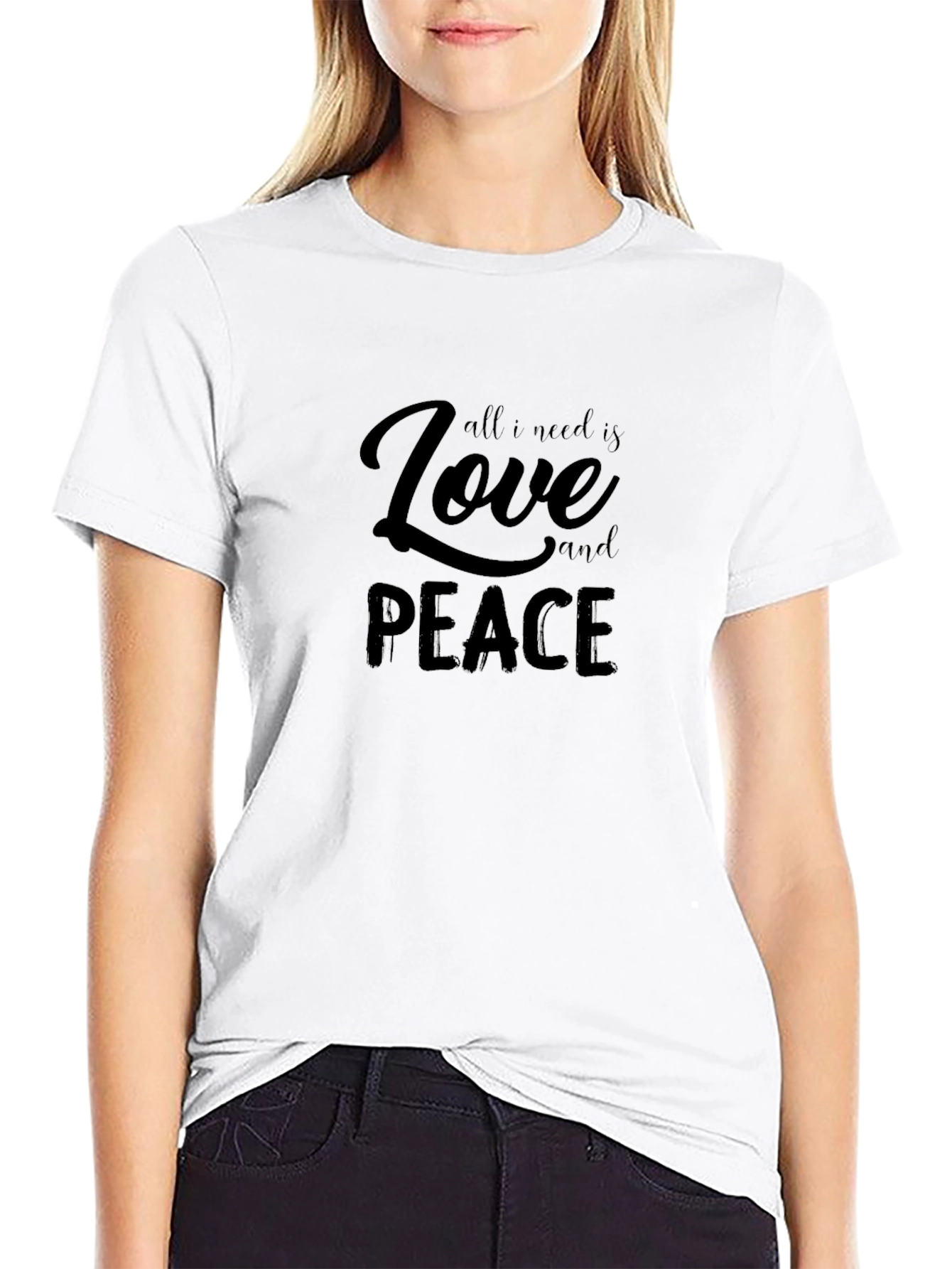 Black All I Need Is Love and Peace Black T-Shirt view 9