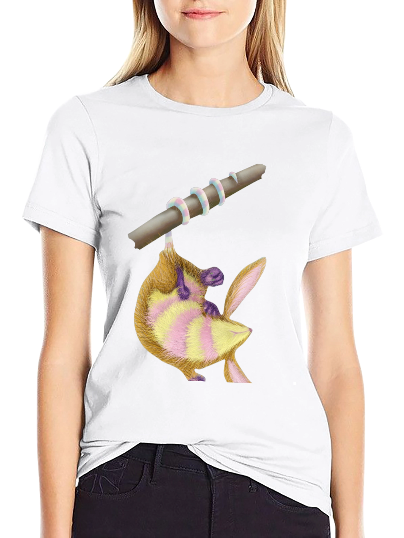 Black Cute Possum on Branch Graphic Tee view 9