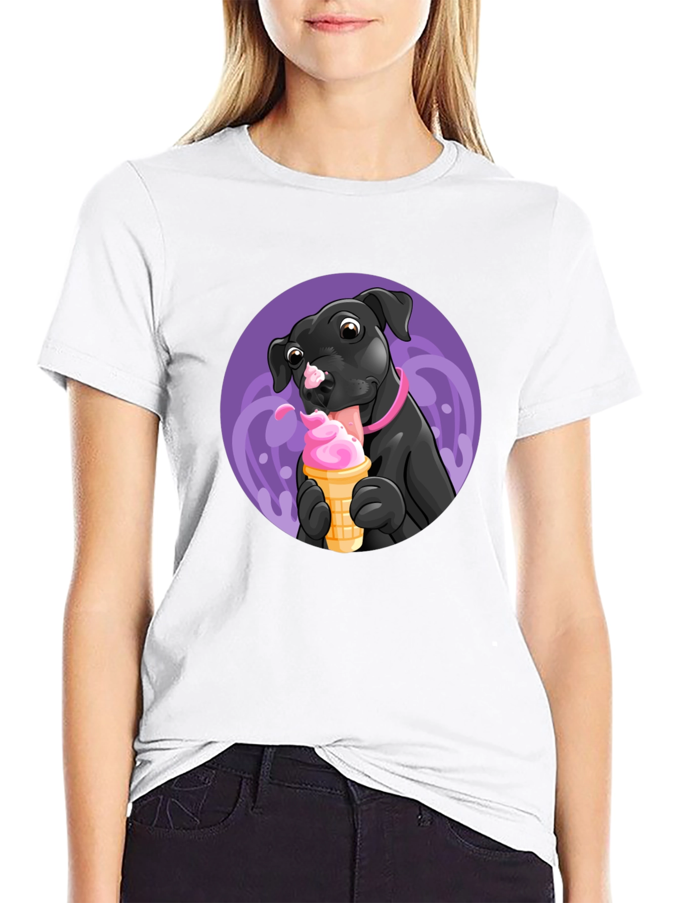 Black Dog Eating Ice Cream Graphic Tee - Black view 9