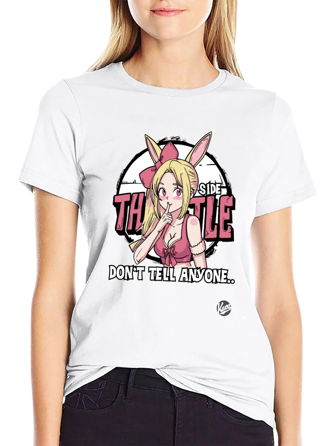 Black Anime Bunny Girl Graphic Tee - "Don't Tell Anyone..." view 9