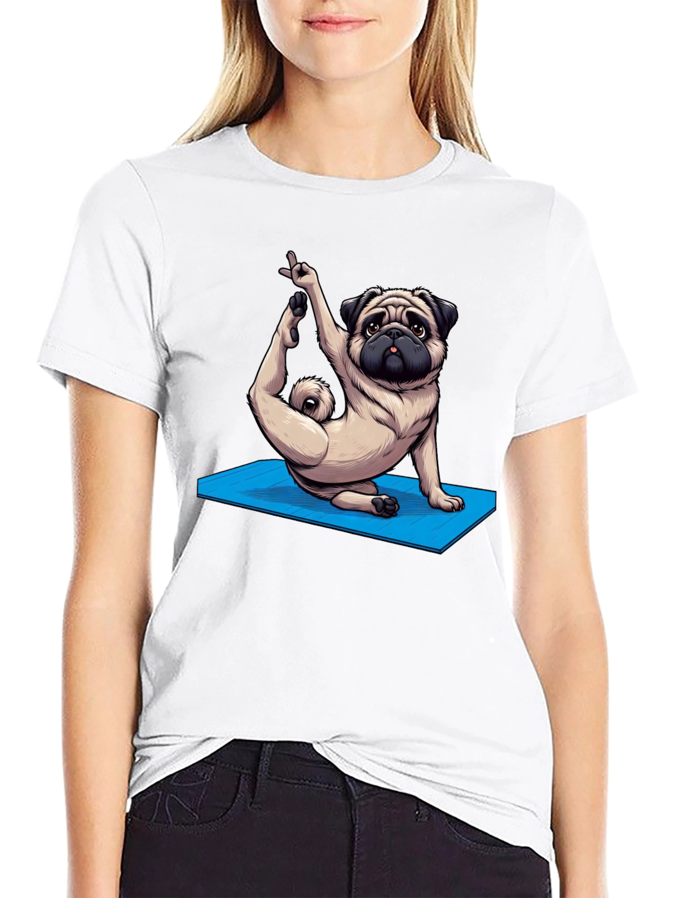 Black Yoga Pug Graphic Tee - Men's Black T-Shirt view 9