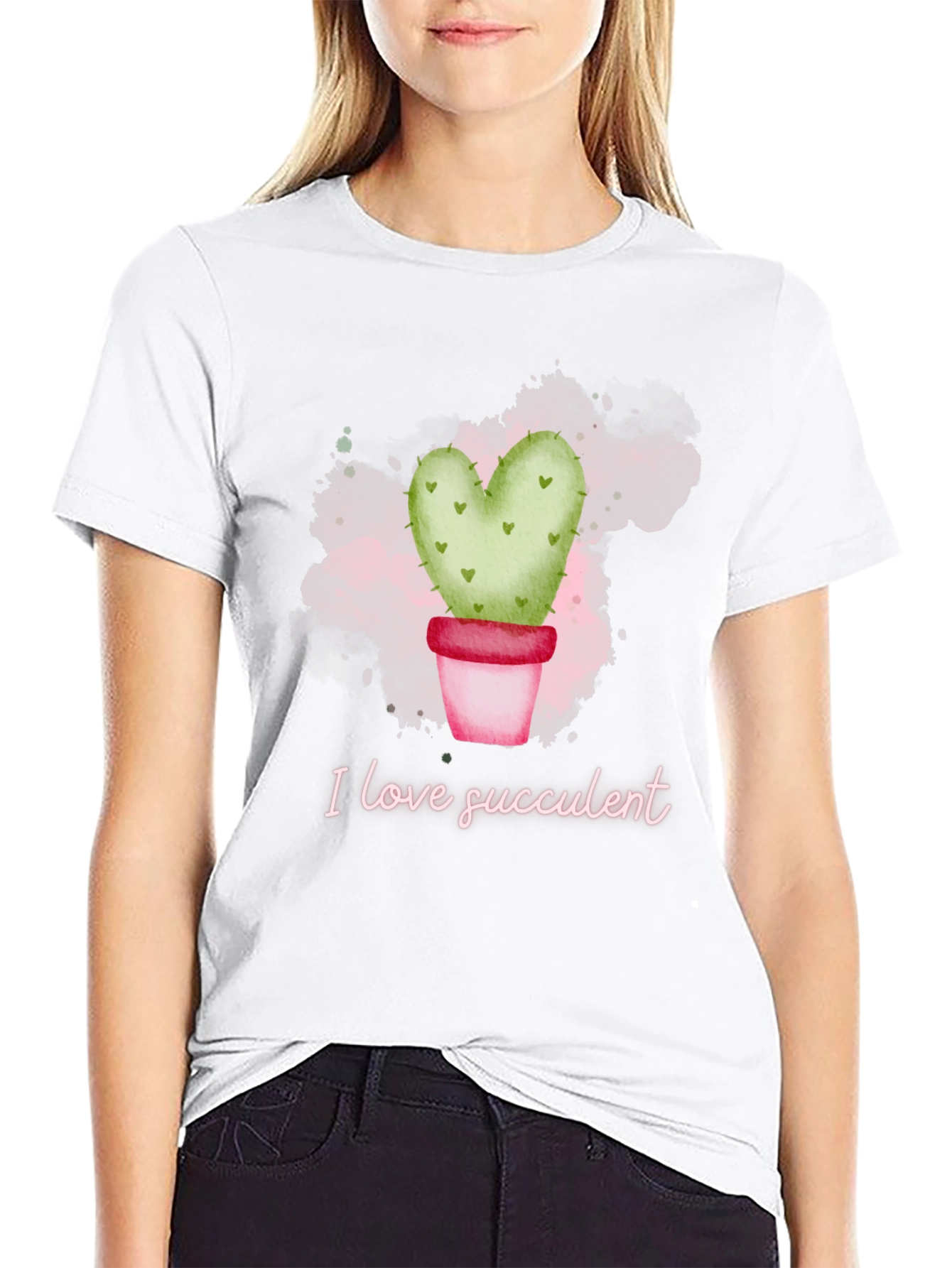 Black I Love Succulent T-Shirt - Heart Cactus view 9