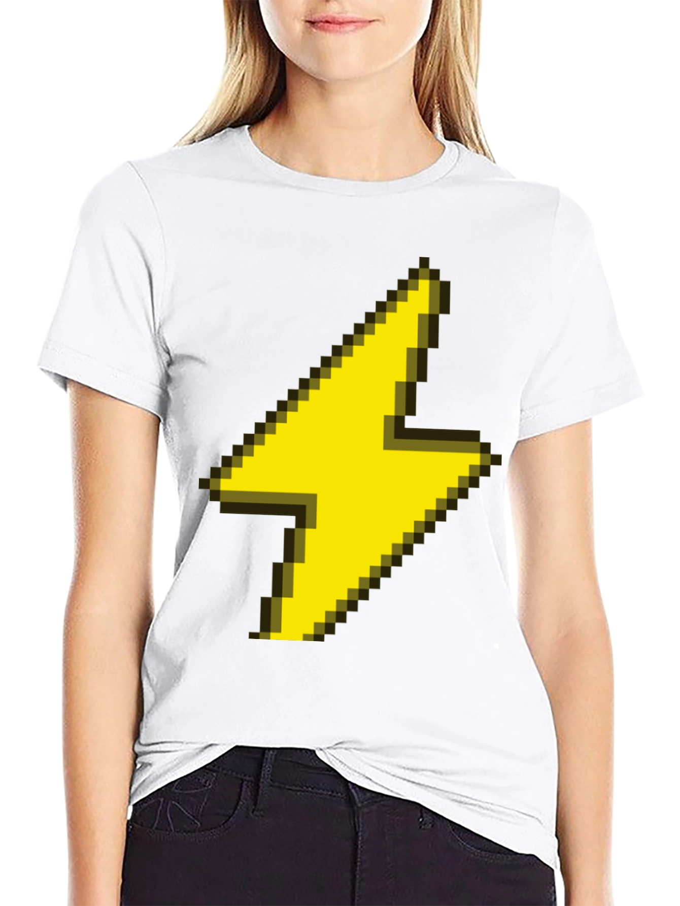 Black Pixel Lightning Bolt Graphic Tee - Black Casual Shirt view 9