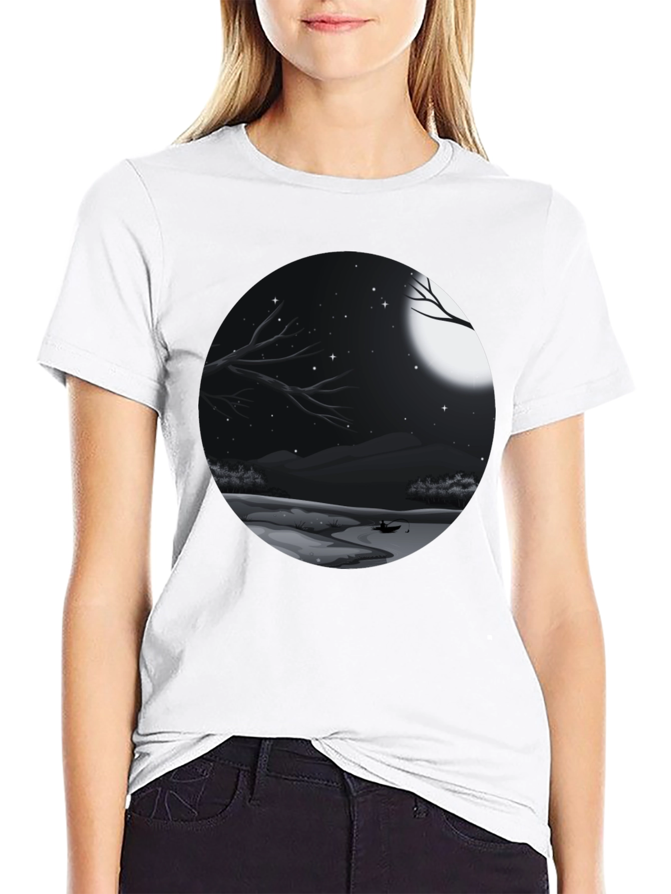 Black Moonlit Lake Graphic Tee - Black view 9