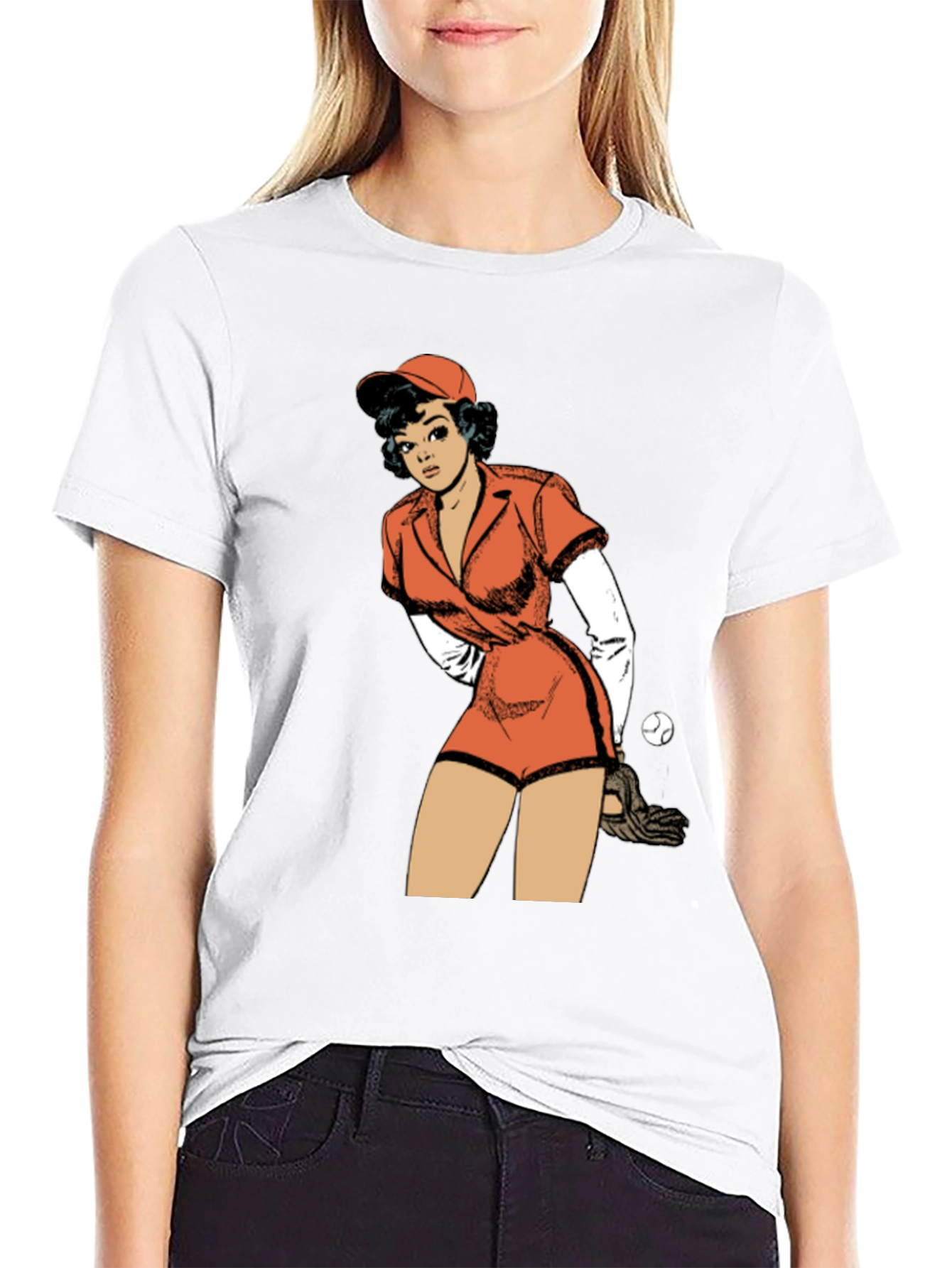 Black Retro Baseball Girl Graphic T-Shirt view 9