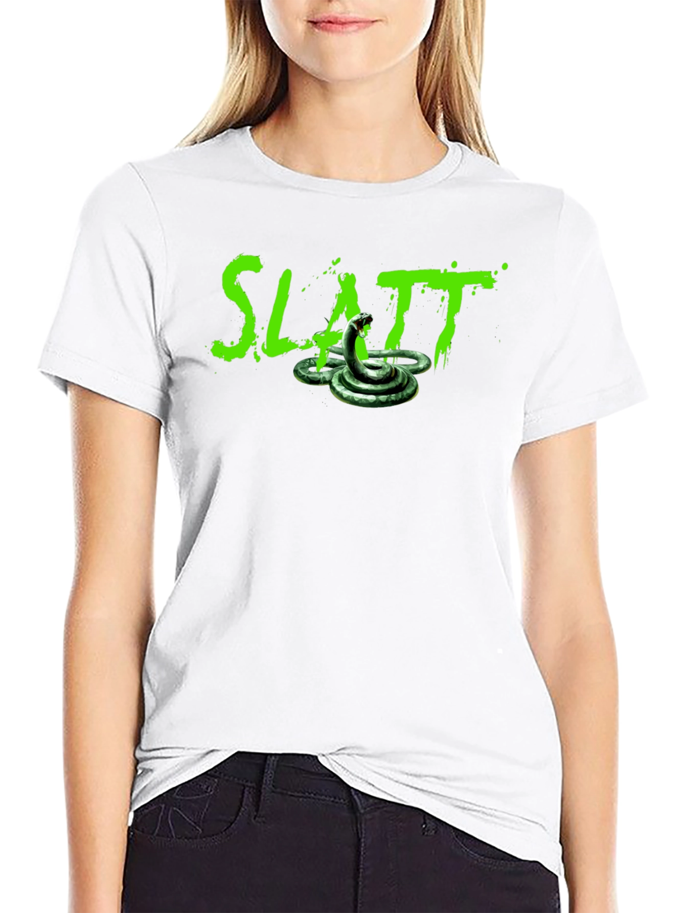 Black Slatt Snake Graphic Tee - Black Cotton T-Shirt view 9