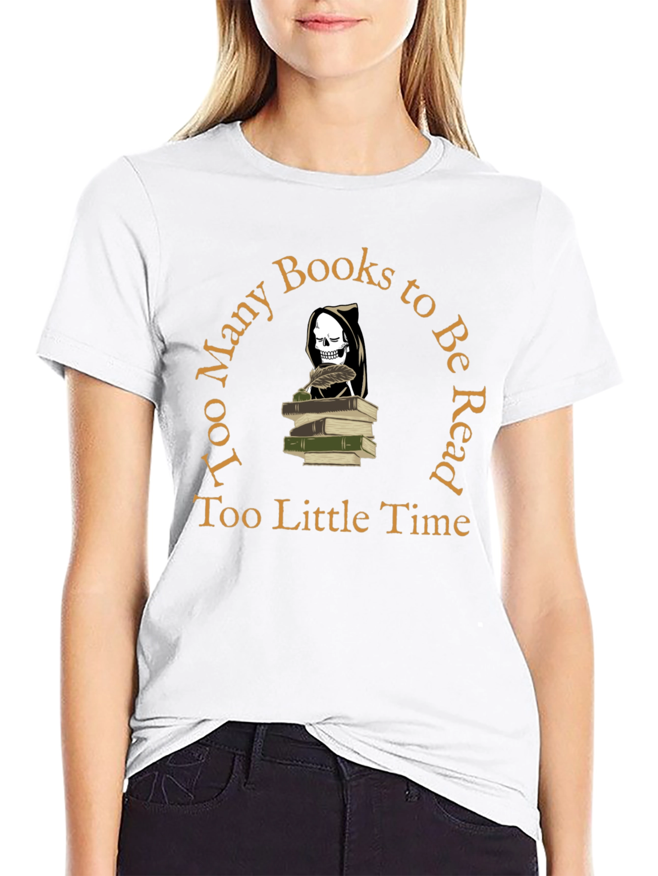 Black Grim Reader T-Shirt - Too Many Books, Too Little Time view 9