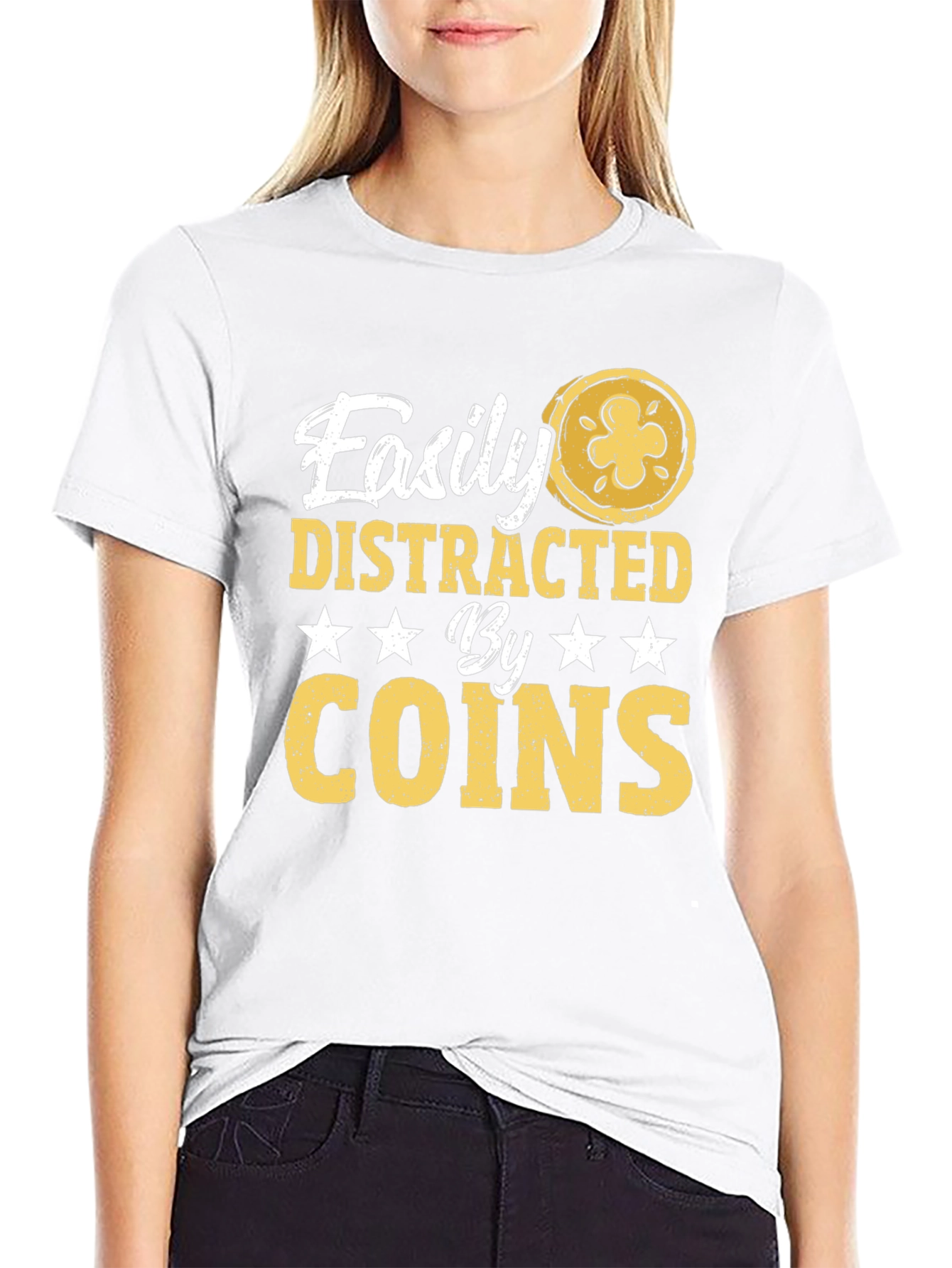 Black Easily Distracted by Coins - Graphic T-Shirt view 9