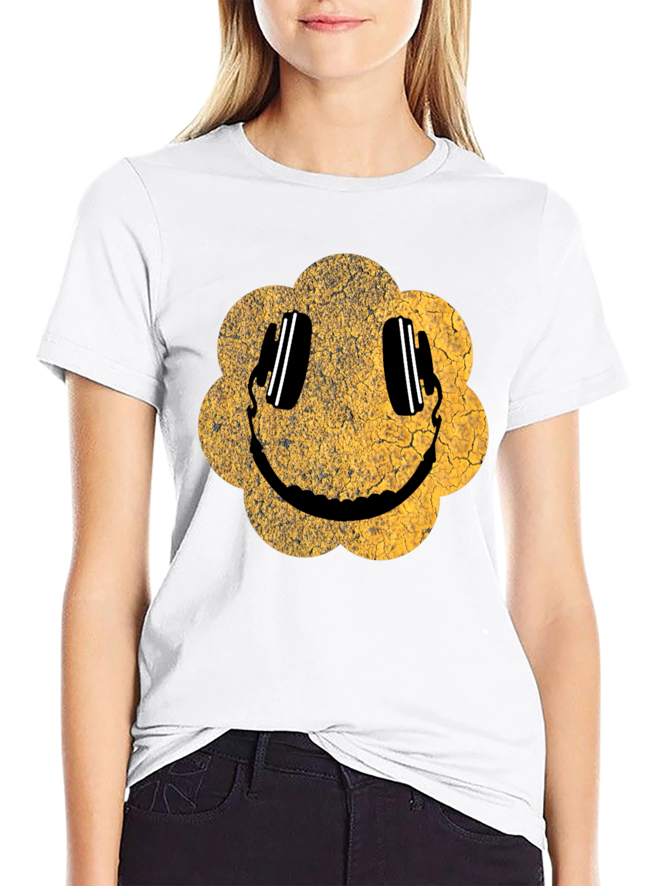 Black Vintage Smiley Face Graphic Tee view 9
