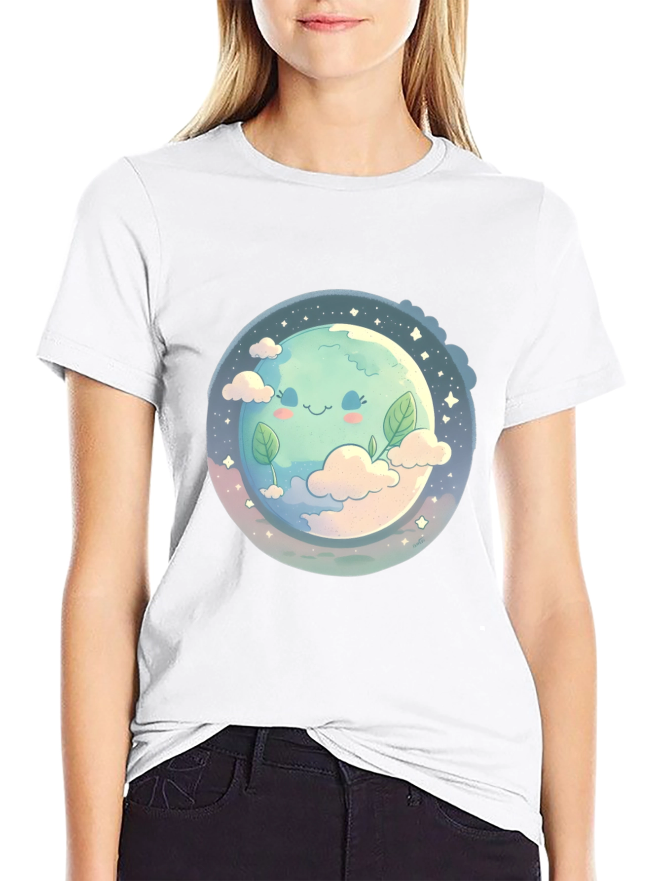Black Cute Earth Graphic Black T-Shirt view 9