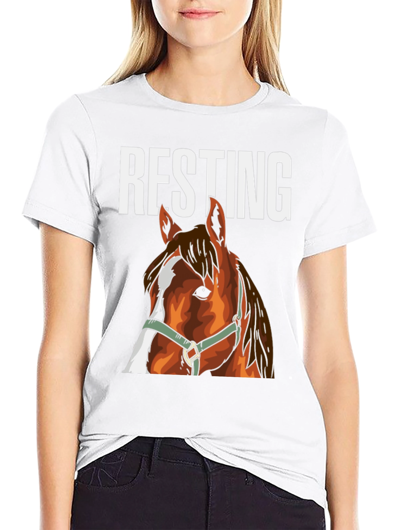 Black Resting Horse Face Graphic Tee view 9