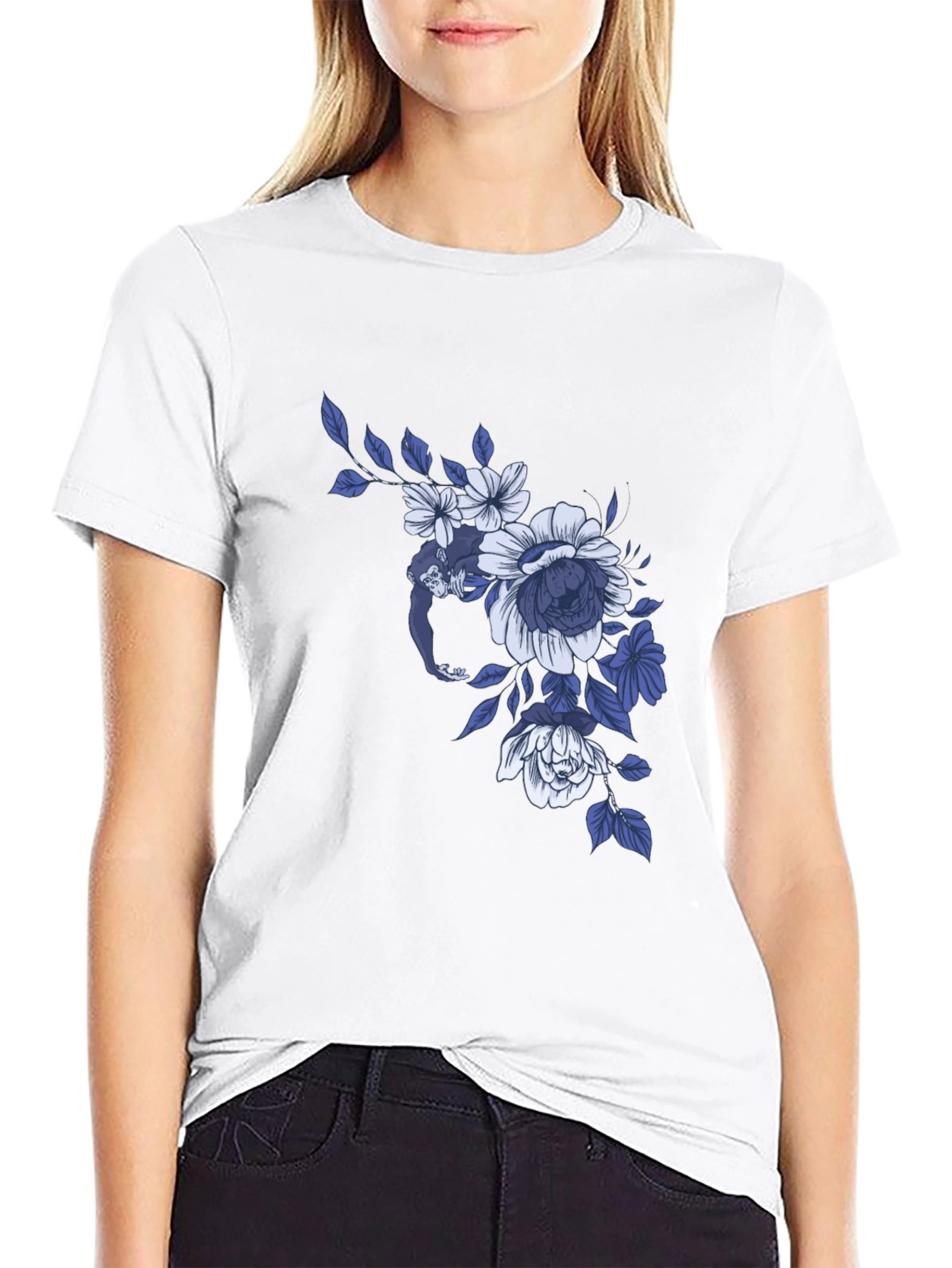 Black Floral Monkey Graphic Tee - Modern Casual Style view 9