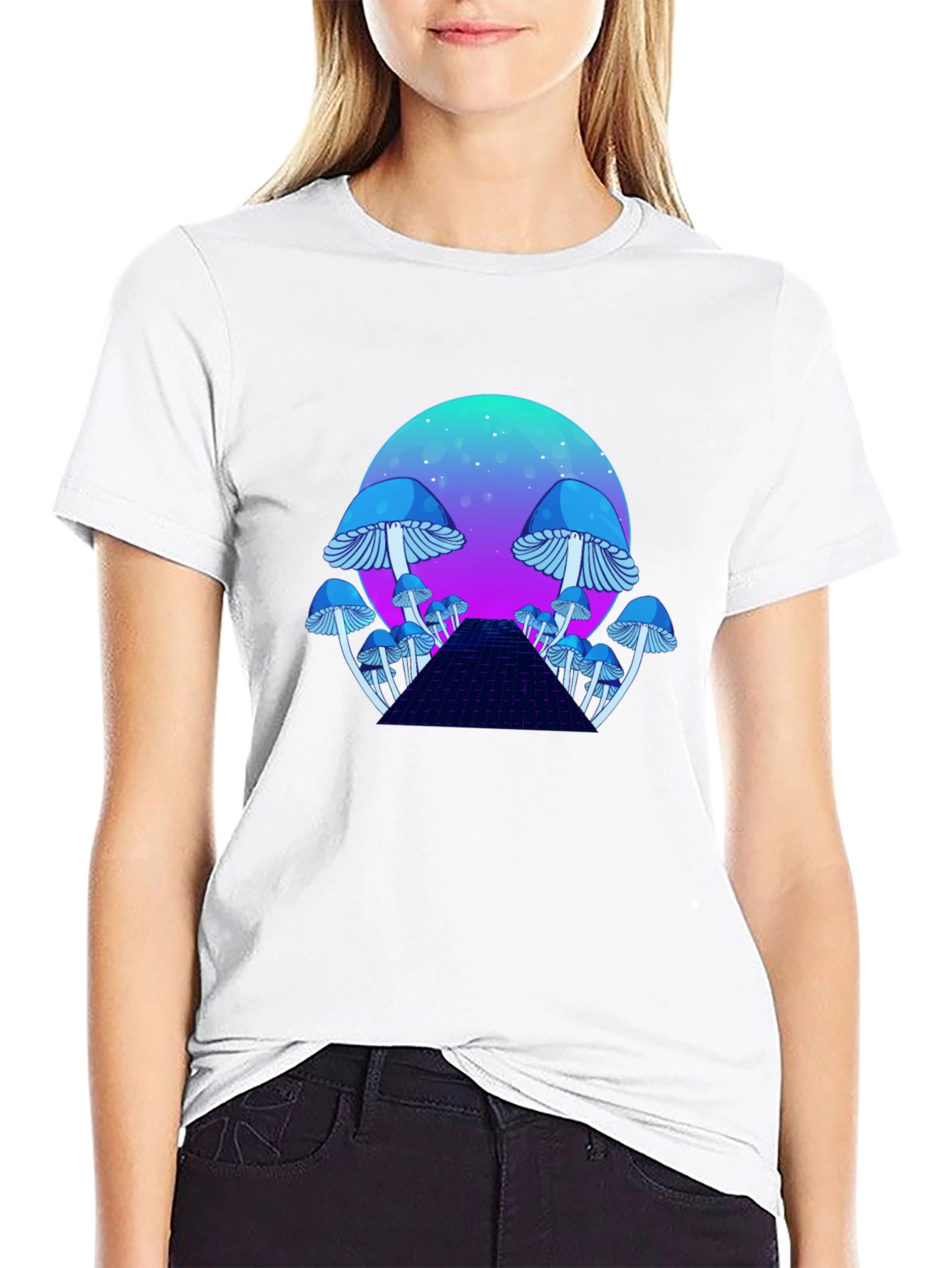 Black Mushroom Galaxy T-Shirt - Retro Synthwave Design view 9