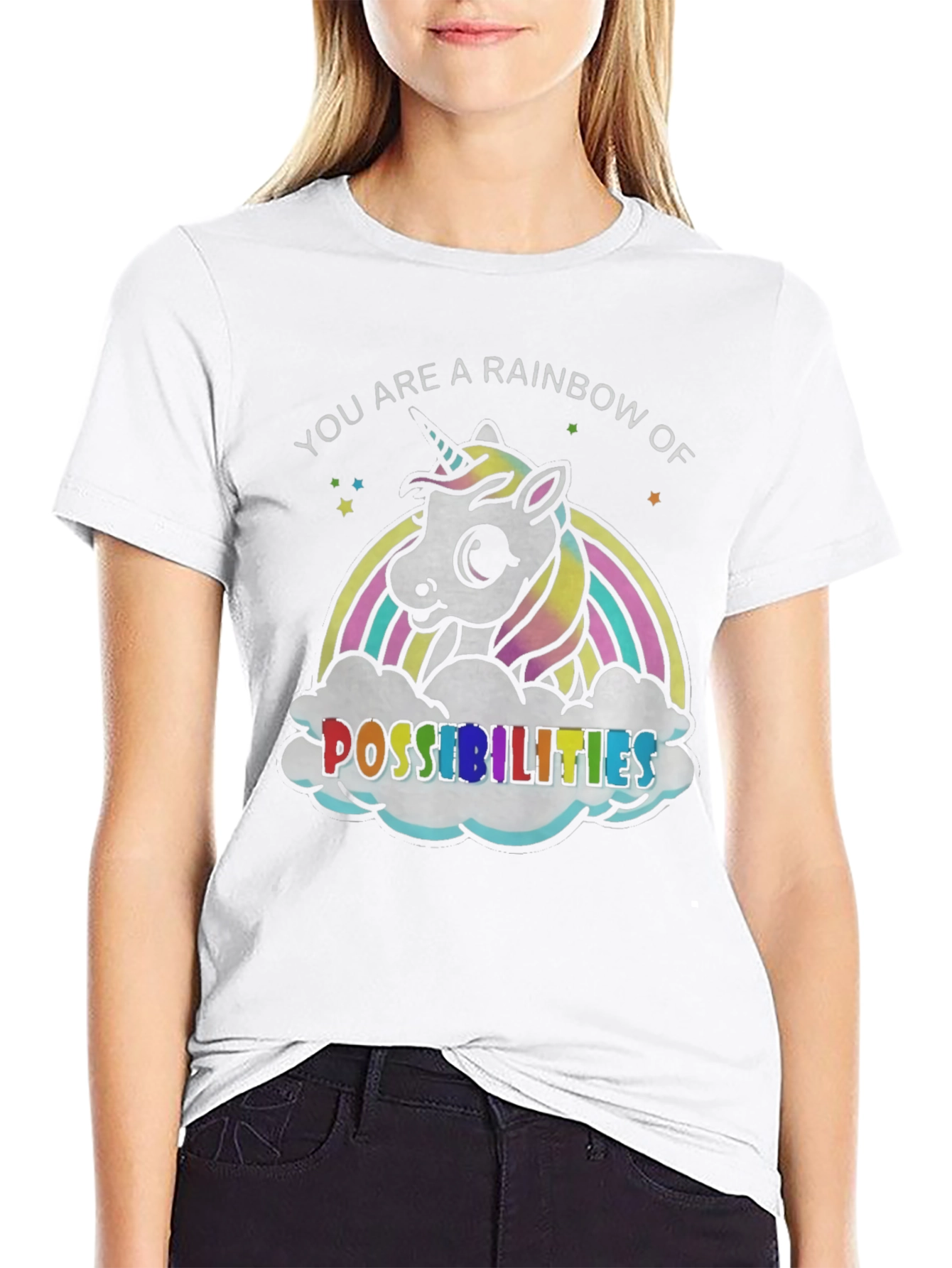 Black Rainbow Unicorn Possibilities Graphic Tee view 9