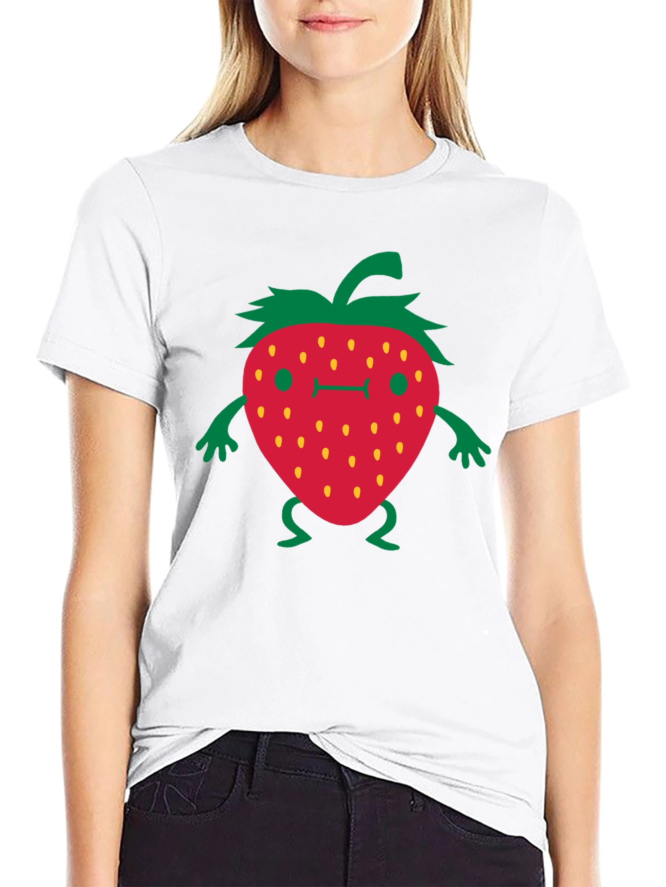 Black Funny Strawberry Cartoon Black T-Shirt view 9