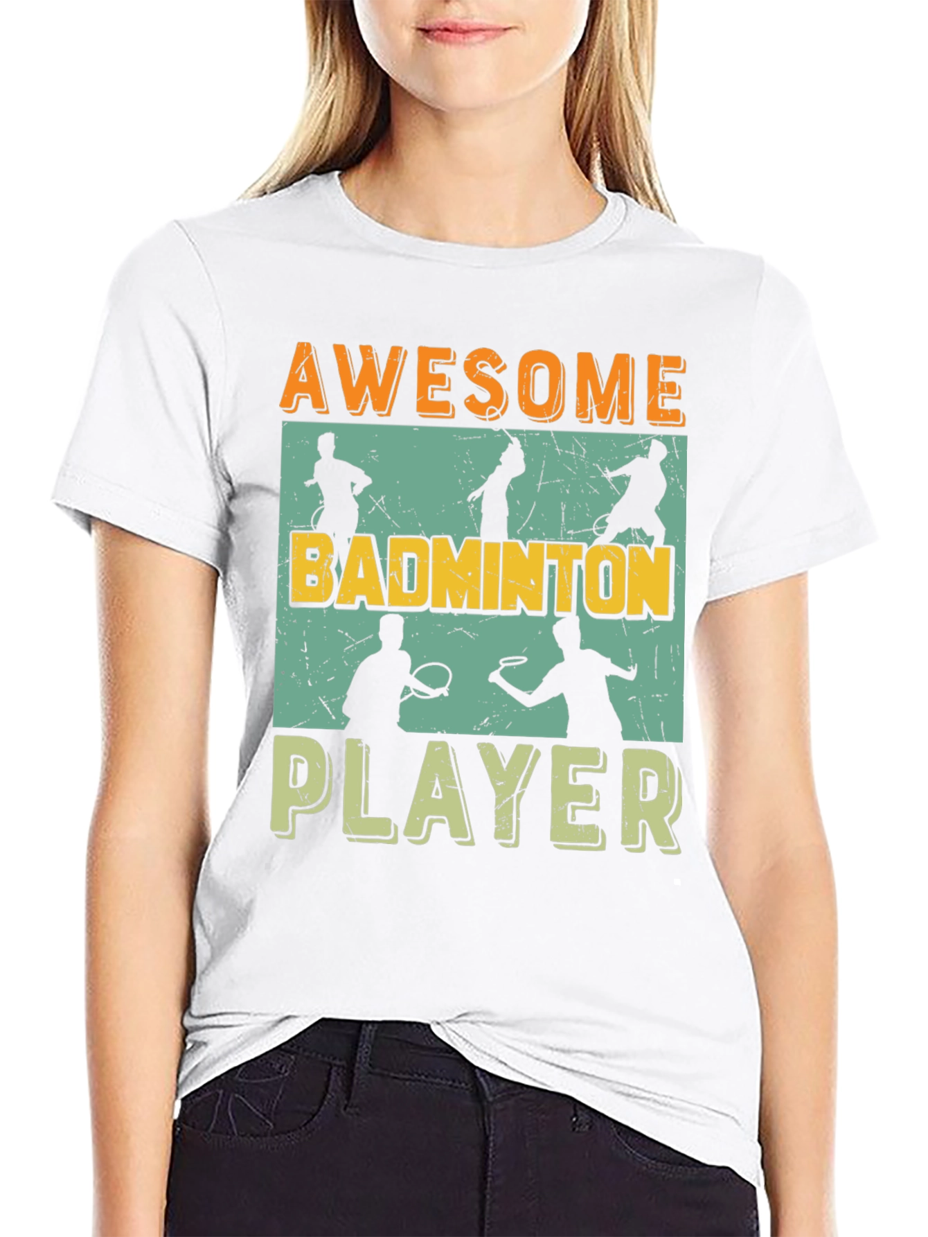 Black Awesome Badminton Player Graphic Tee view 9