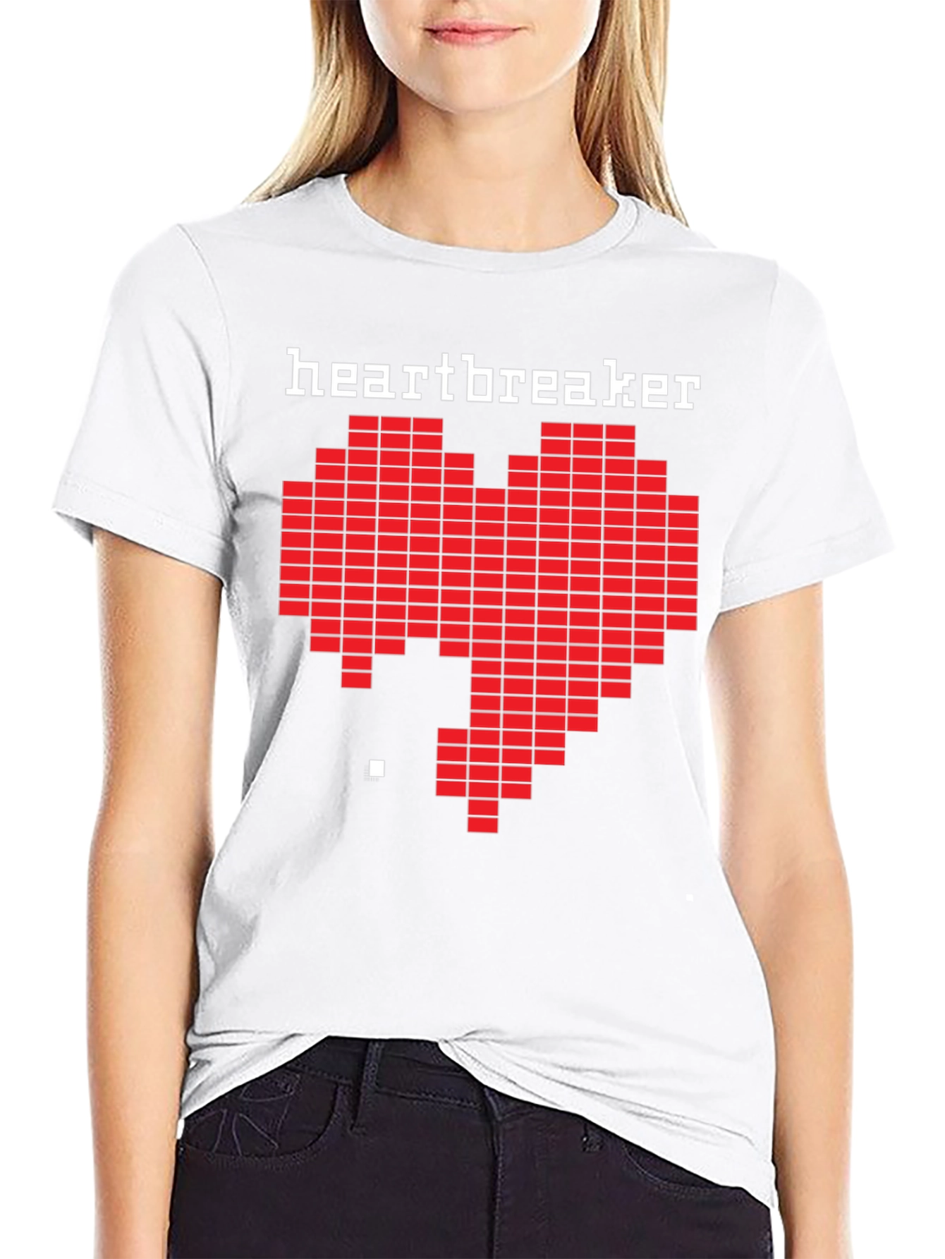 Black Heartbreaker Pixel Art Graphic Black T-Shirt view 9