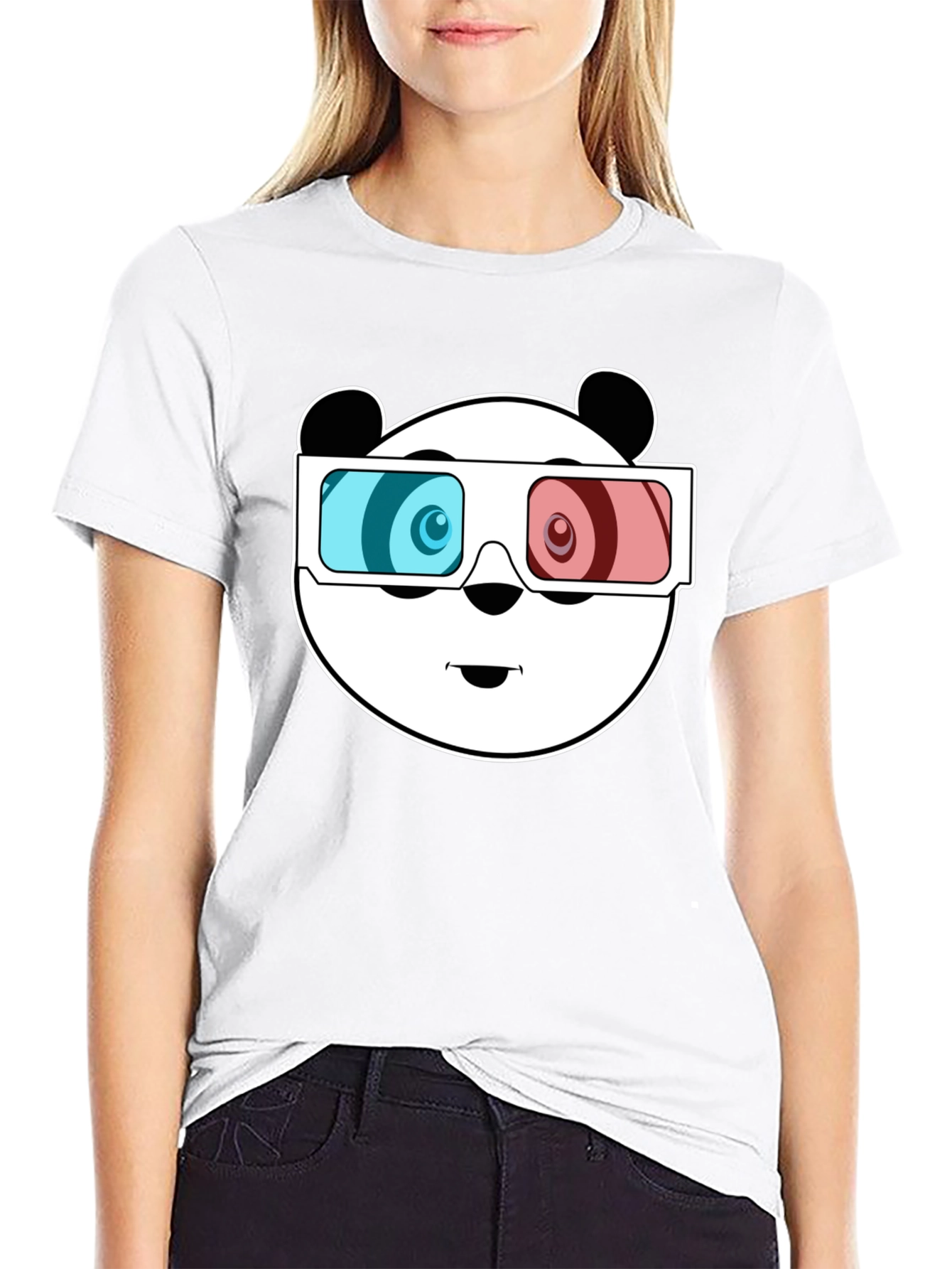 Black Cool Panda 3D Glasses Black T-Shirt view 9