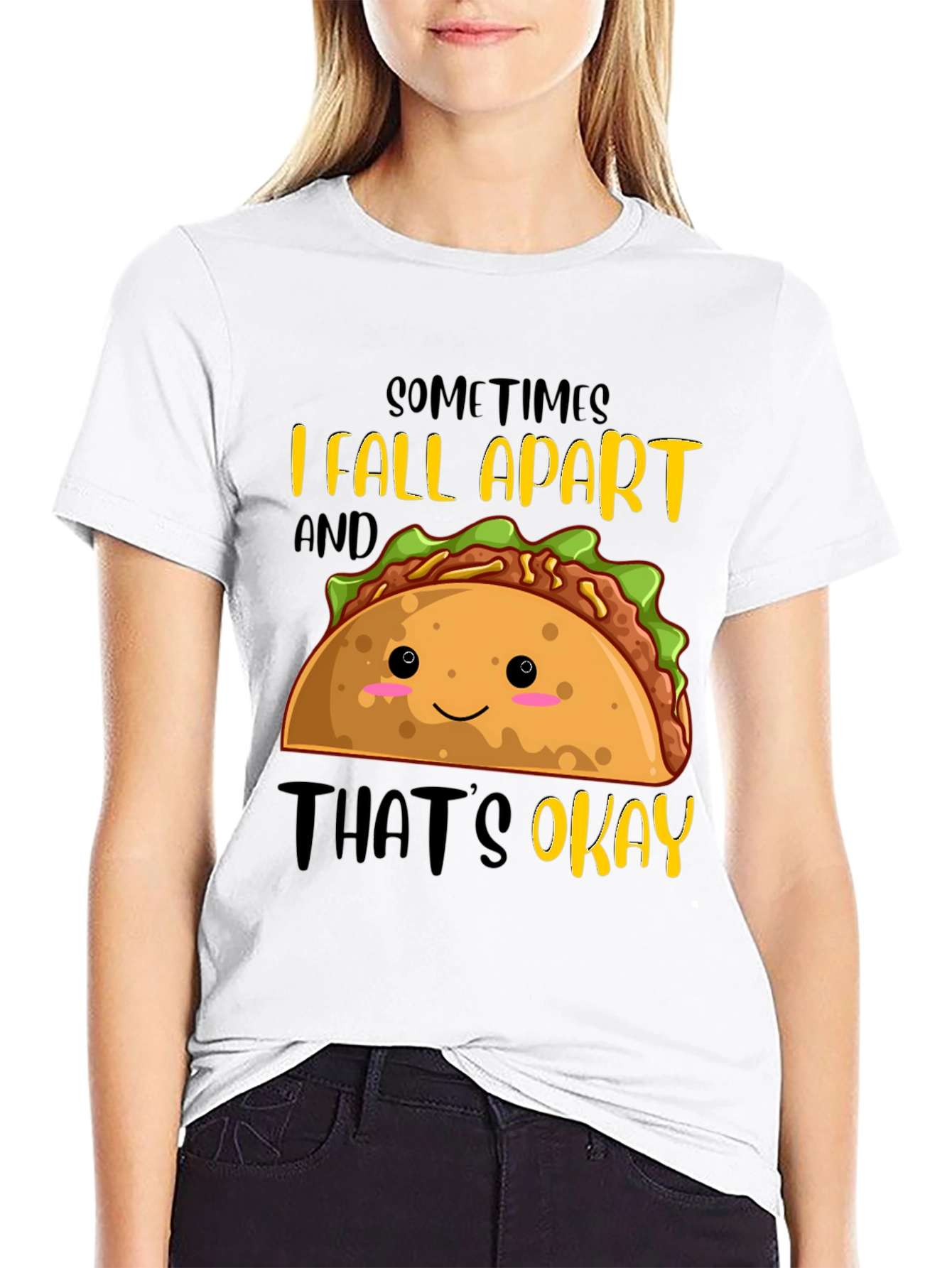 Black Funny Taco Graphic T-Shirt - Sometimes I Fall Apart view 9