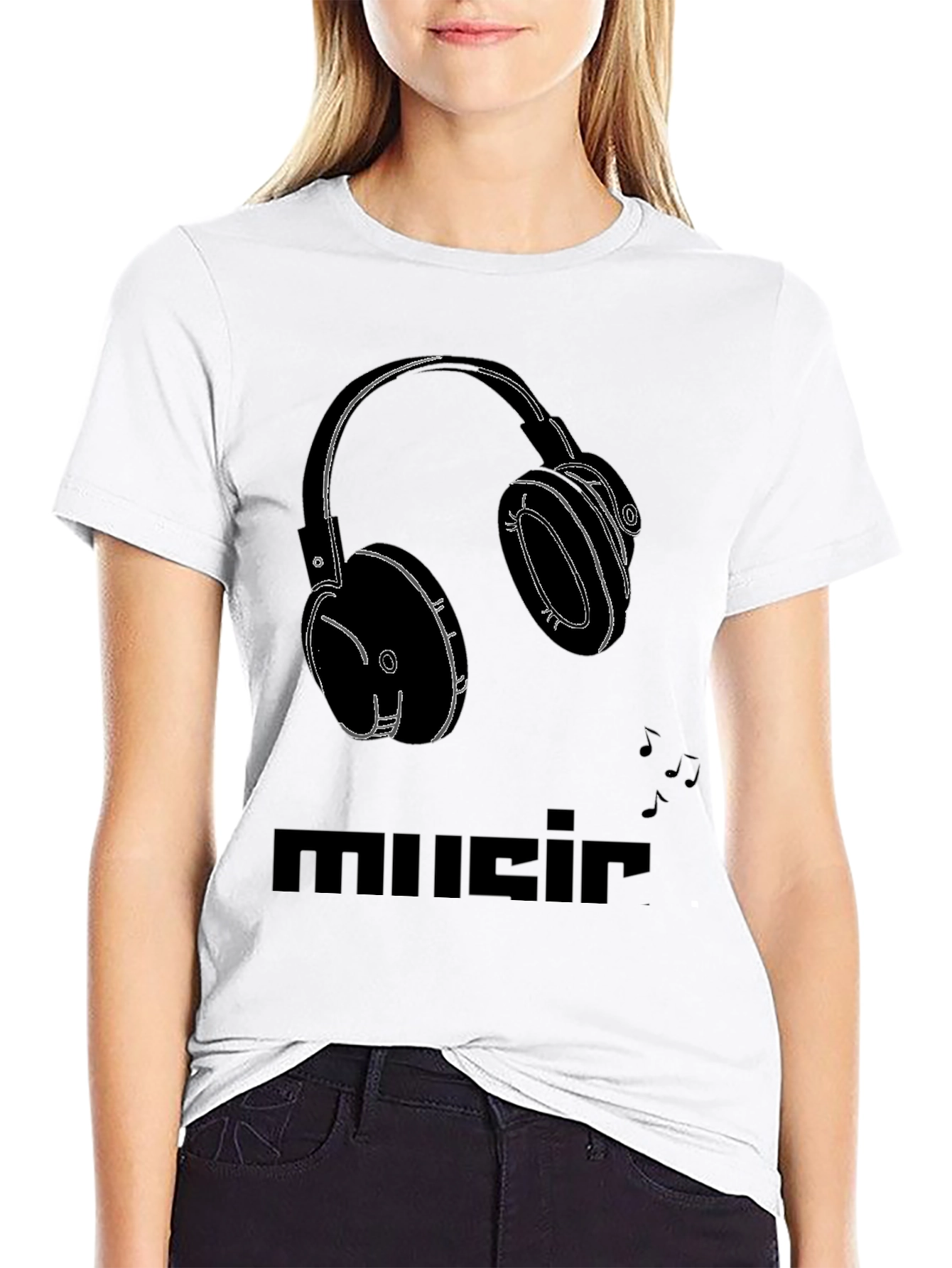 Black Music Headphones Graphic Tee - Black Cotton T-Shirt view 9