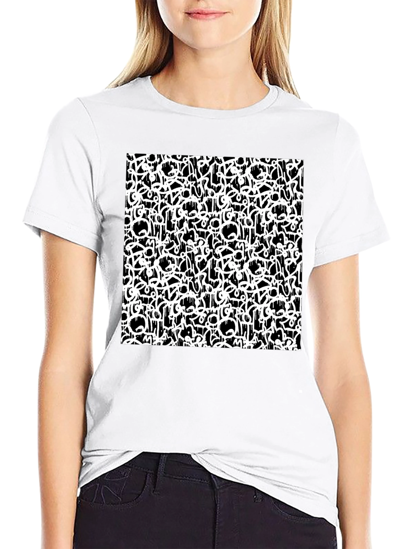Black Abstract Graffiti Print Black T-Shirt view 9